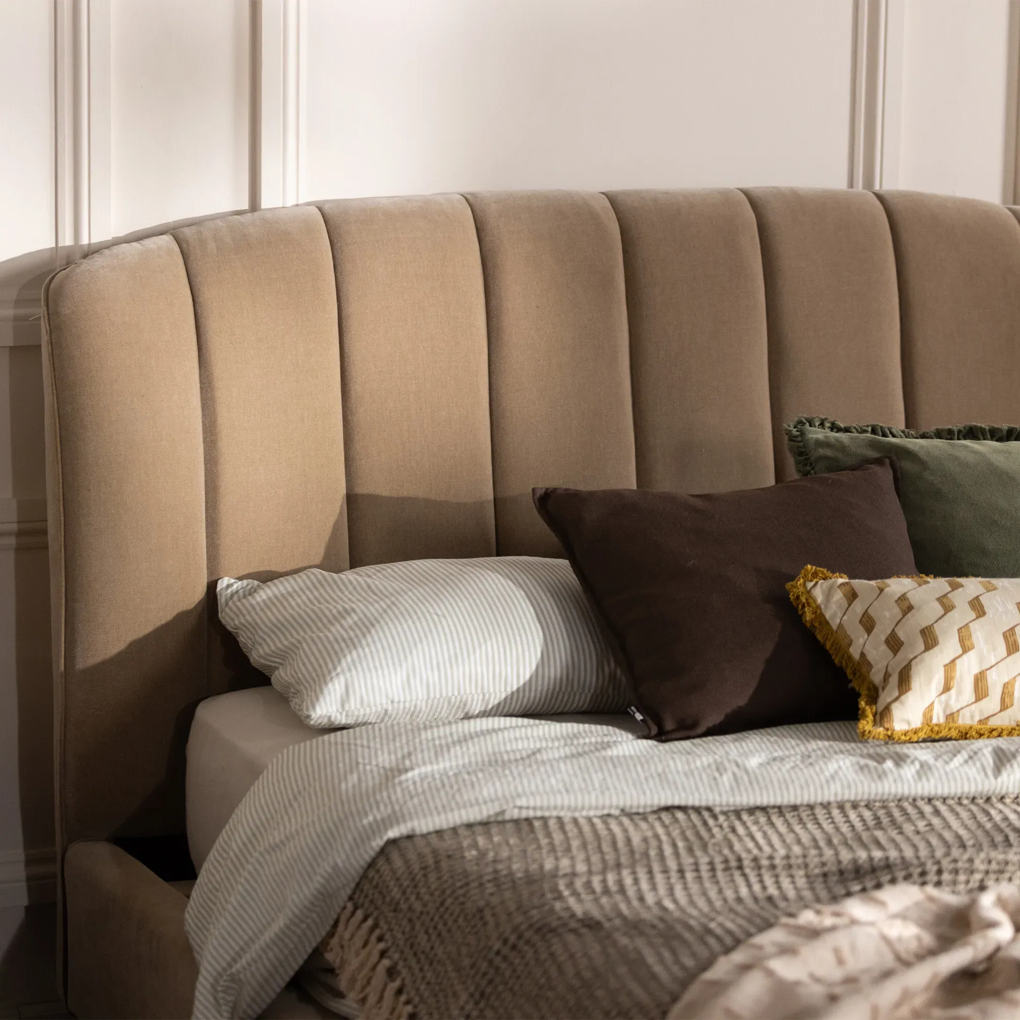 Reyes Double Bed Frame - Brown, Fabric