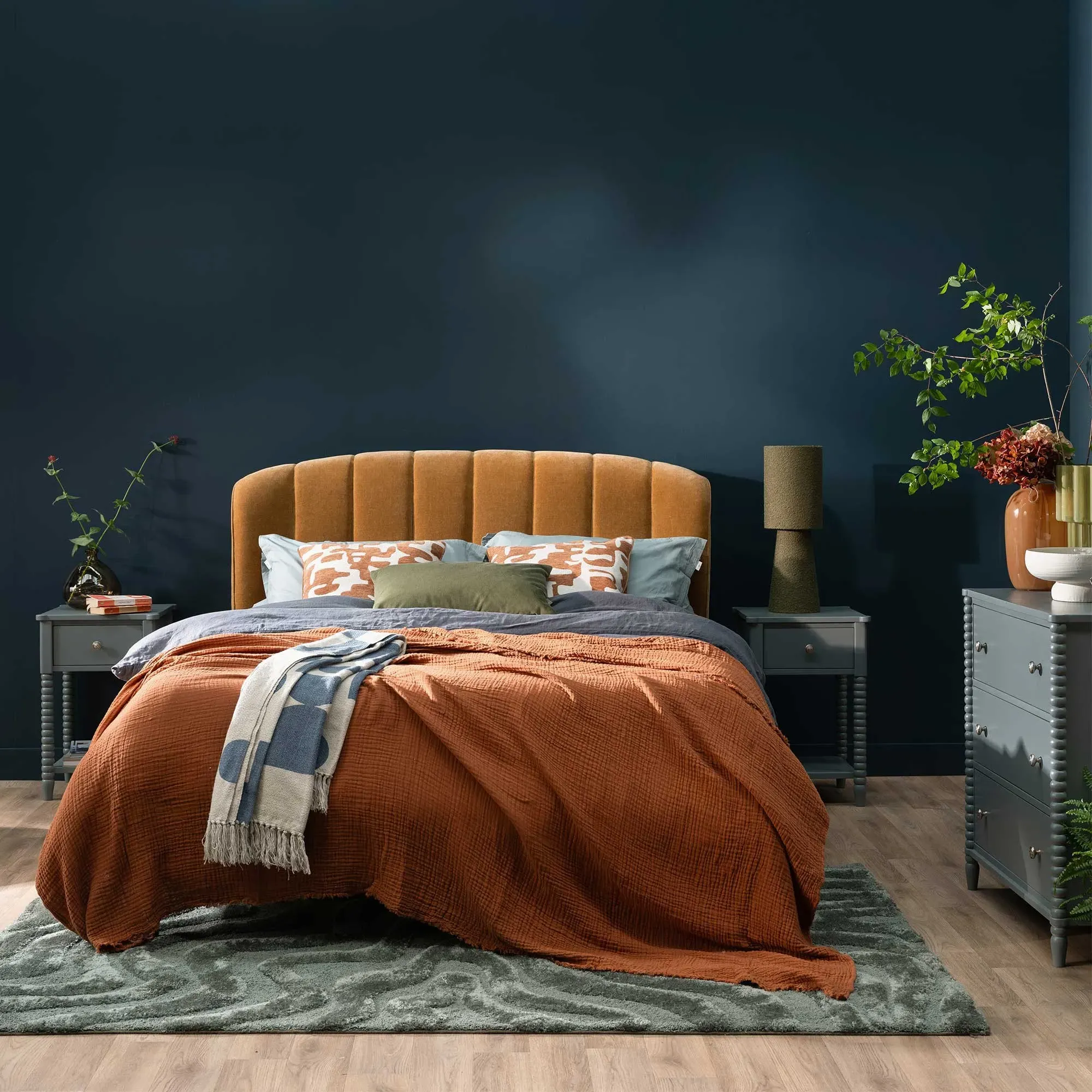 Reyes King Size Bed Frame - Yellow, Fabric