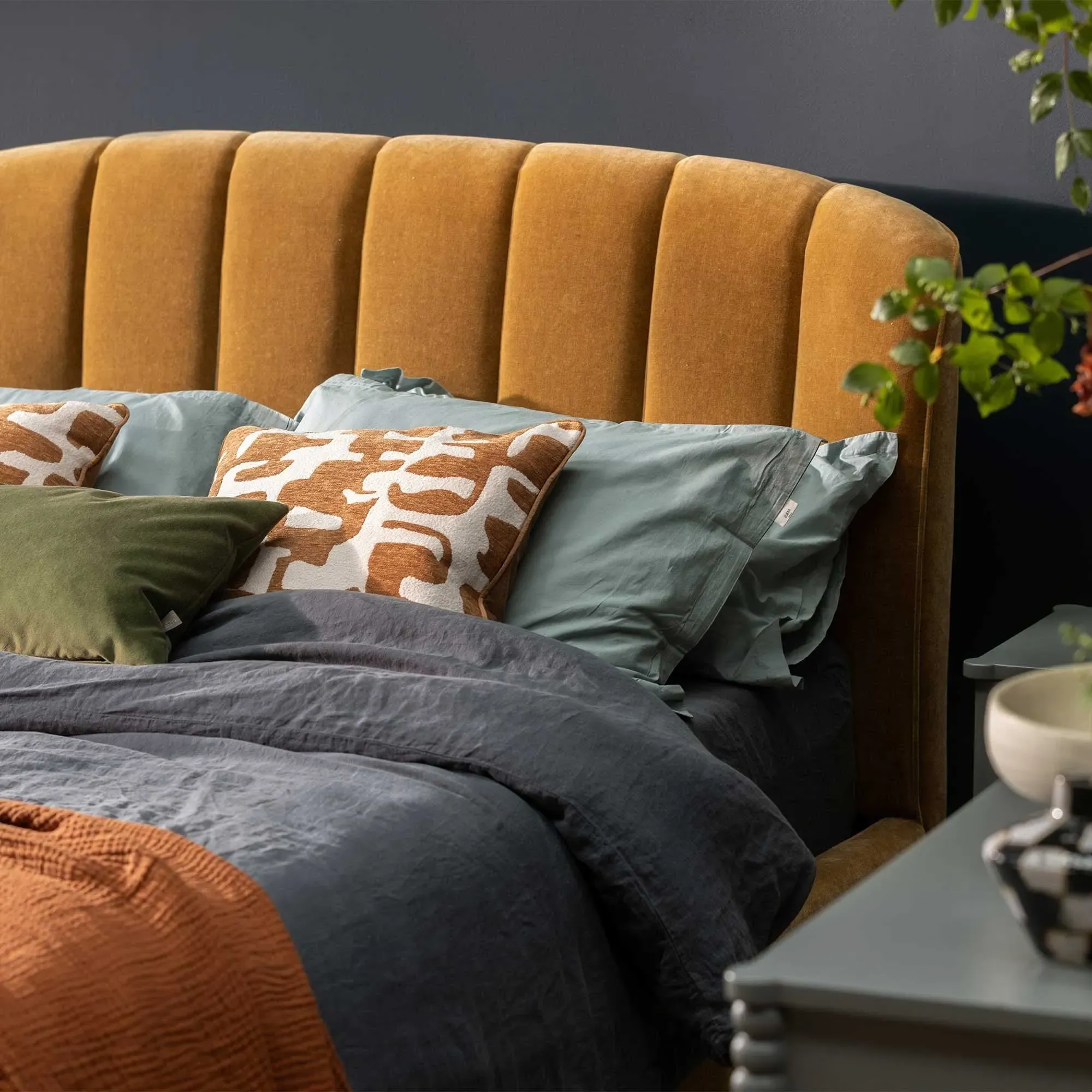 Reyes King Size Bed Frame - Yellow, Fabric