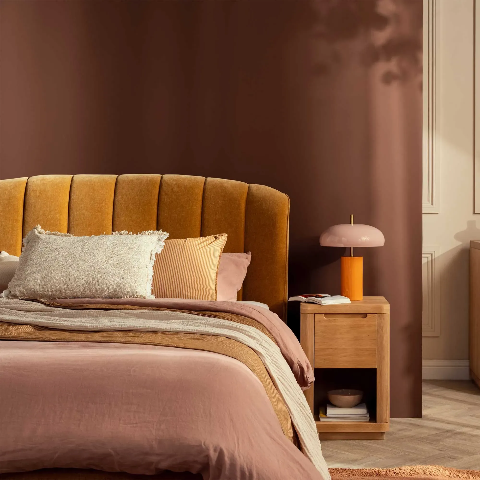 Reyes Super King Bed Frame - Orange, Fabric