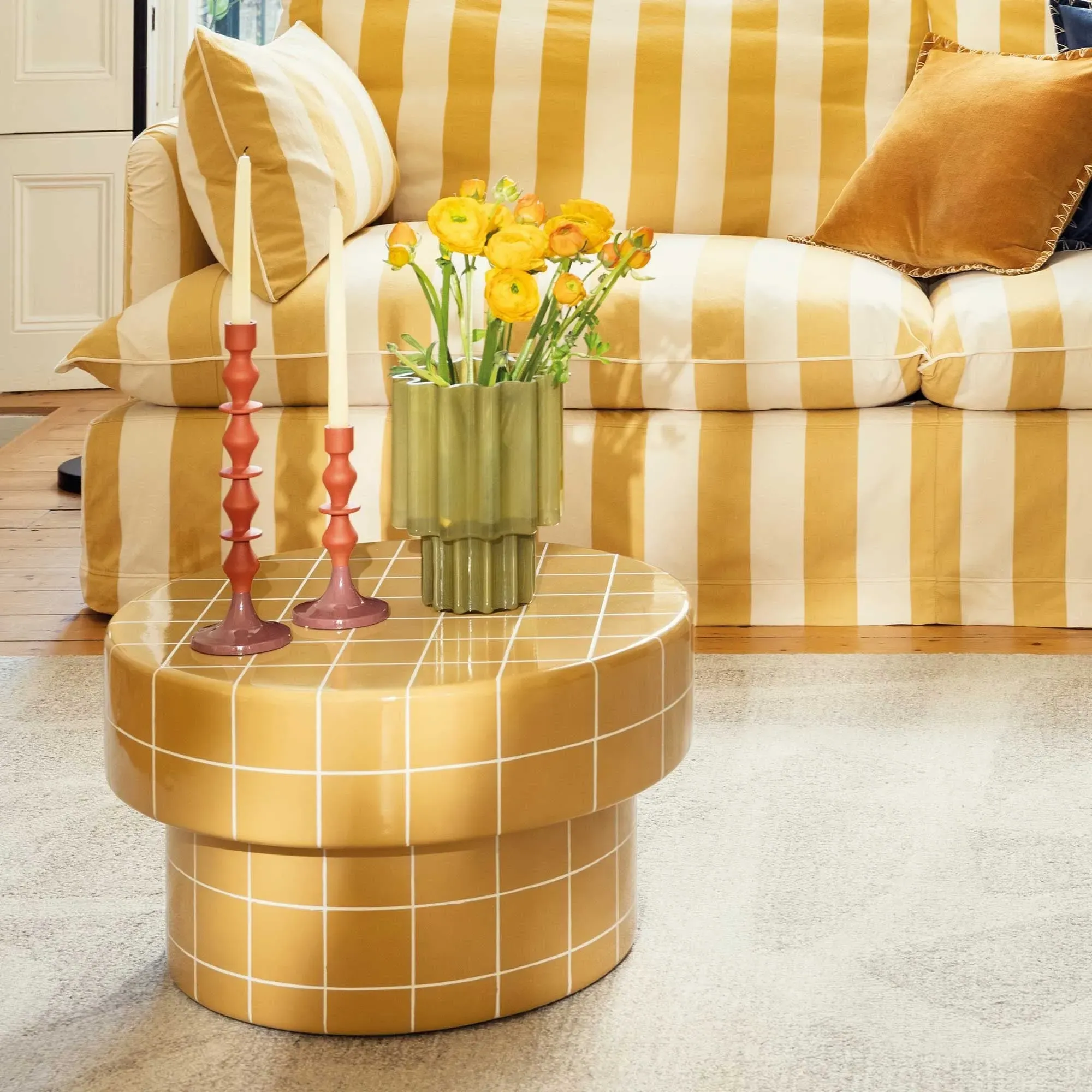Rico Tiled Round Coffee Table - Yellow