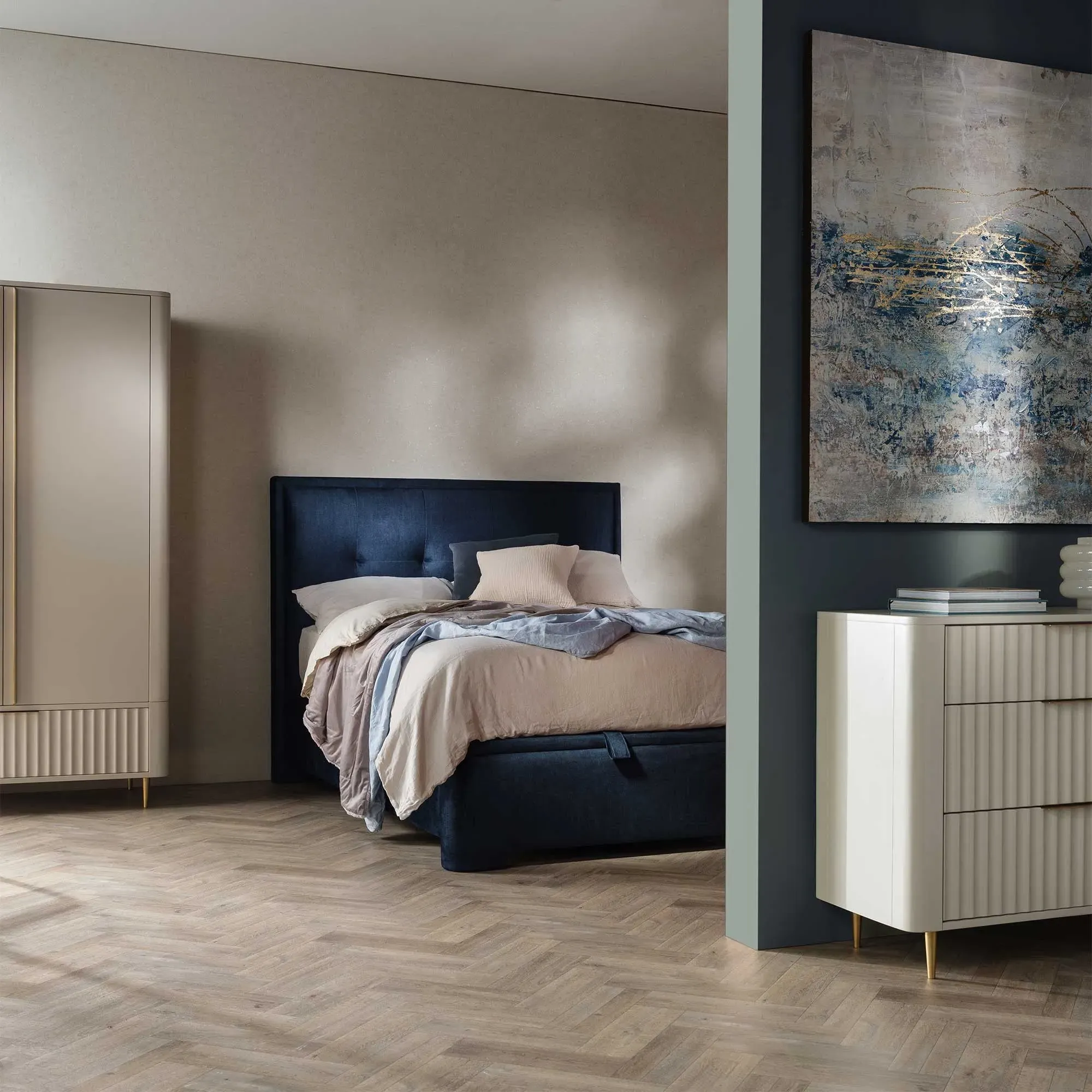 Ripley Double Ottoman Bed with Square Headboard - Blue