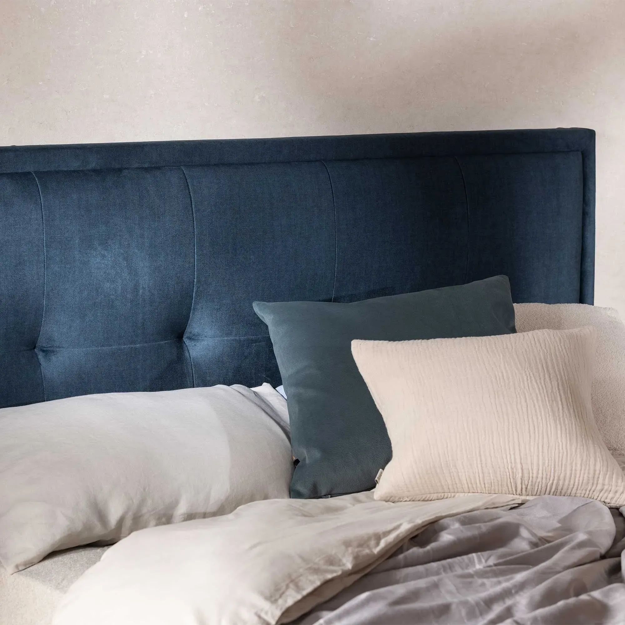 Ripley Double Ottoman Bed with Square Headboard - Blue