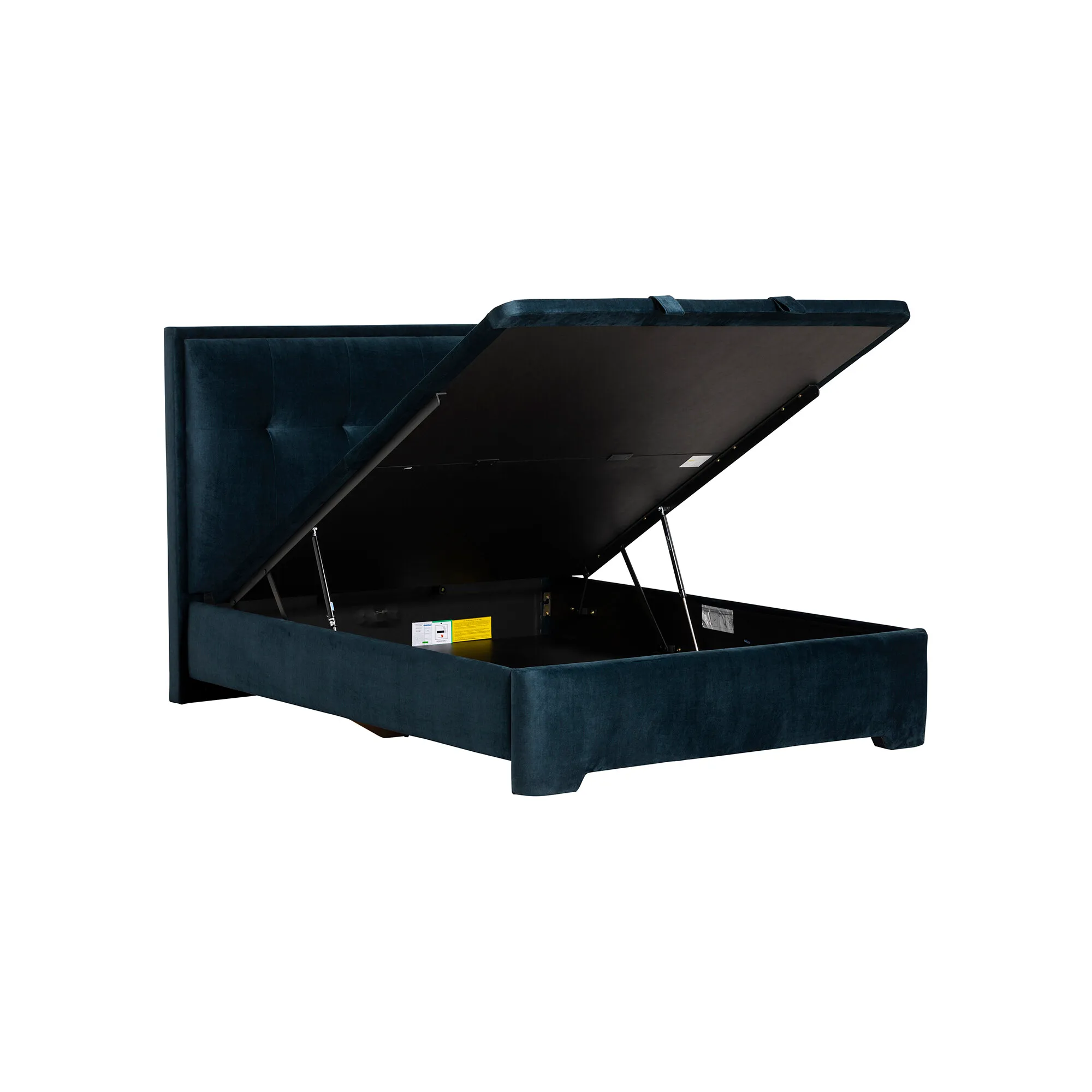 Ripley King Size Bed Frame with Square Headboard - Blue, Fabric