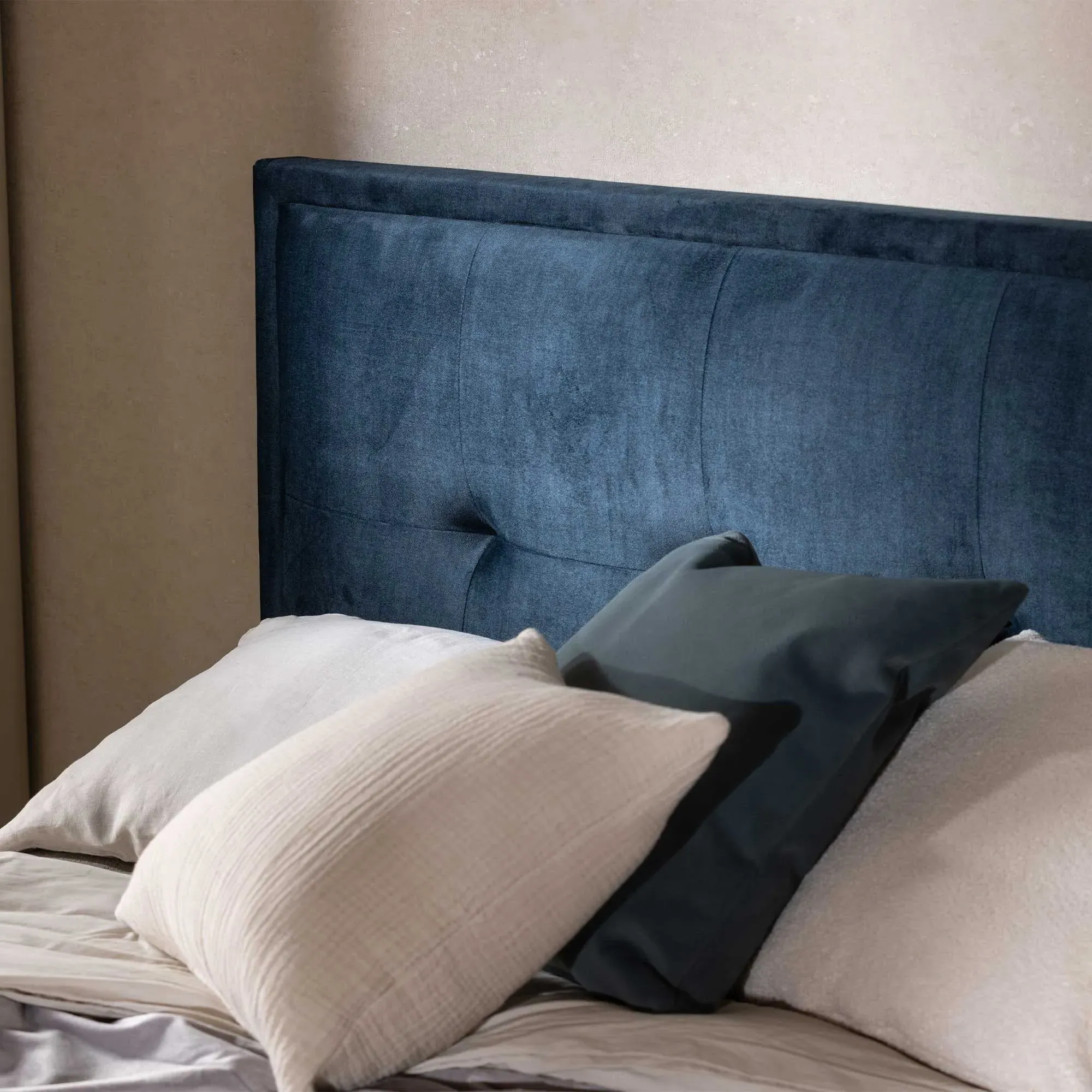 Ripley Super King Ottoman Bed with Square Headboard - Blue