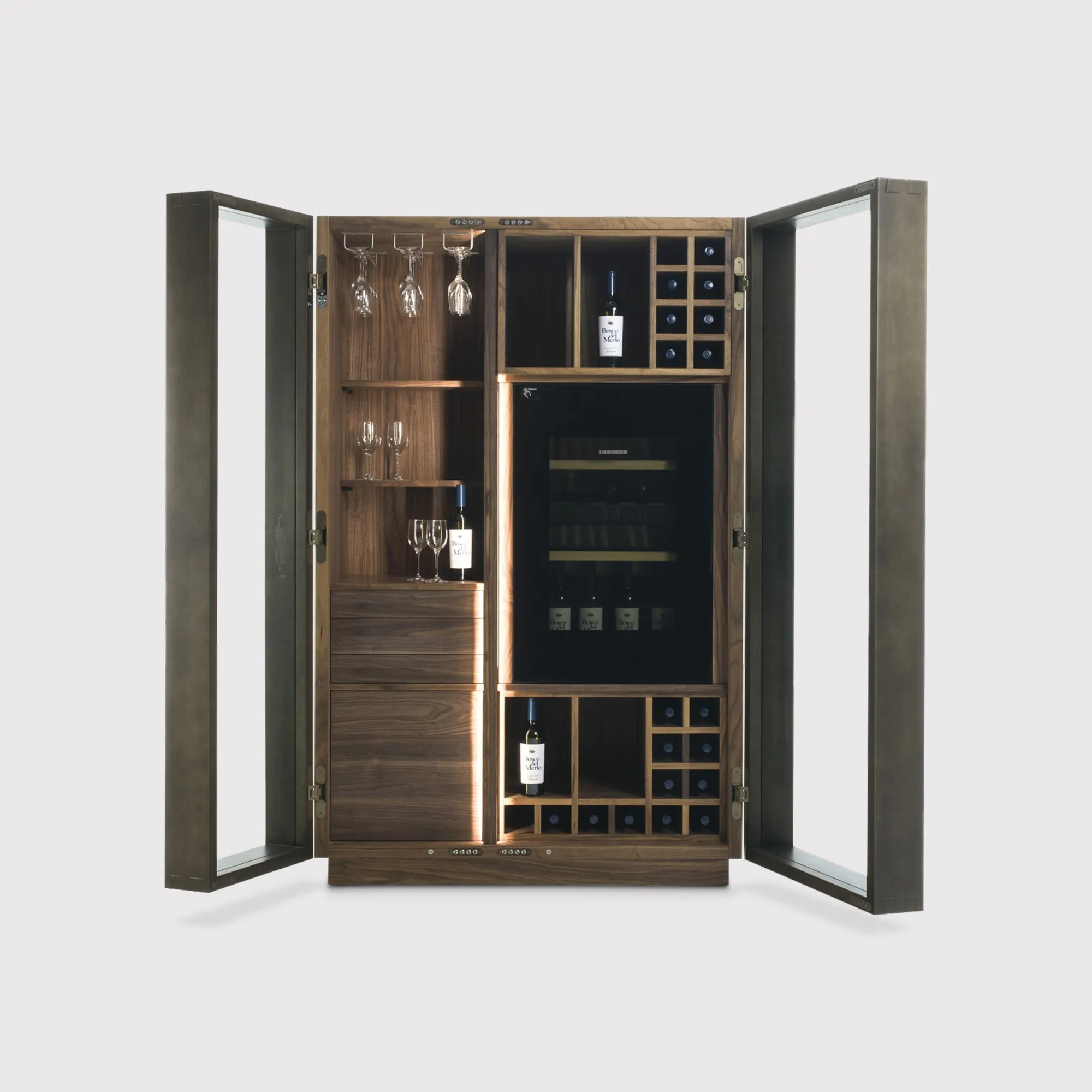 RIVA Cambusa Glass Wine Storage Unit - Brown, Walnut image