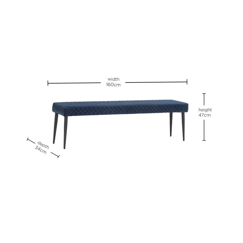 Rivington 160cm Dining Bench - Navy, Velvet