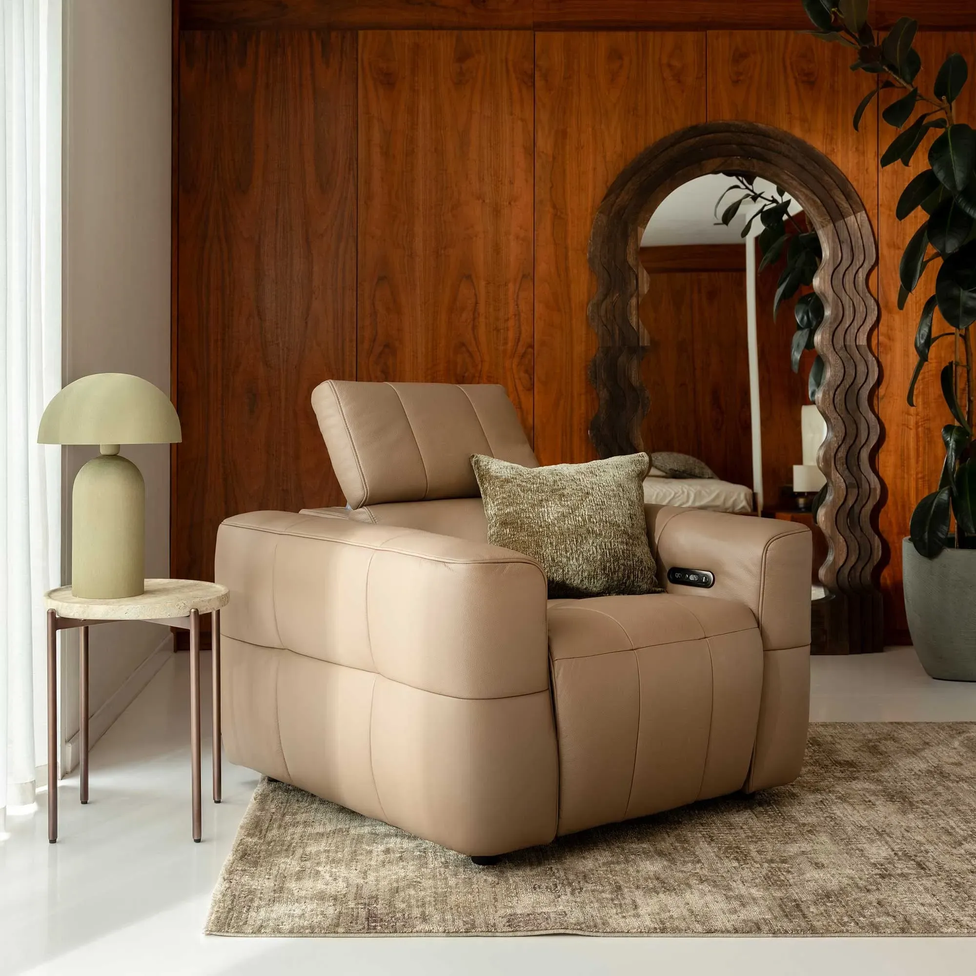 Rochester Power Recliner with Head Tilt - Neutral, Leather