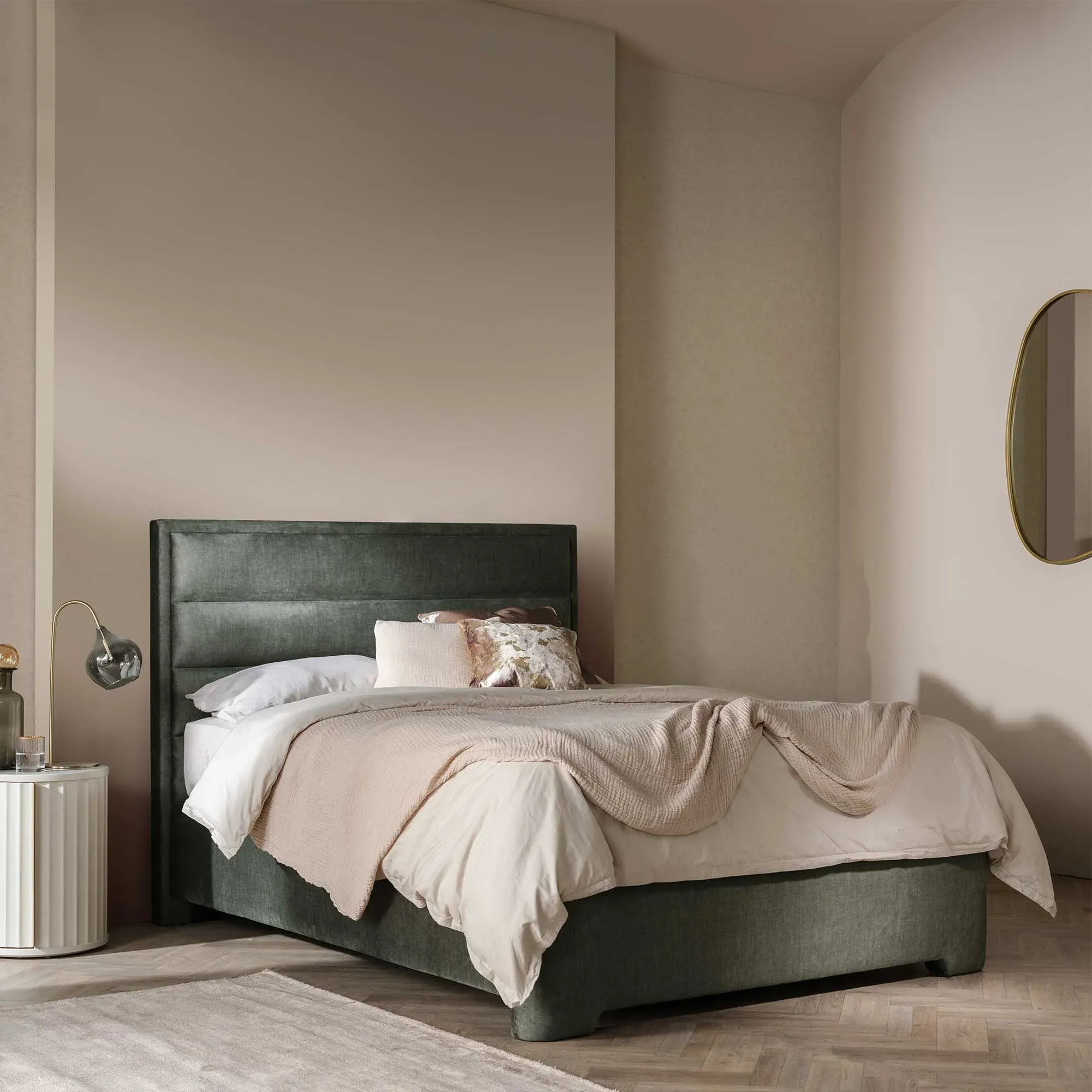 Rothbury Double Ottoman Bed with Headboard - Green