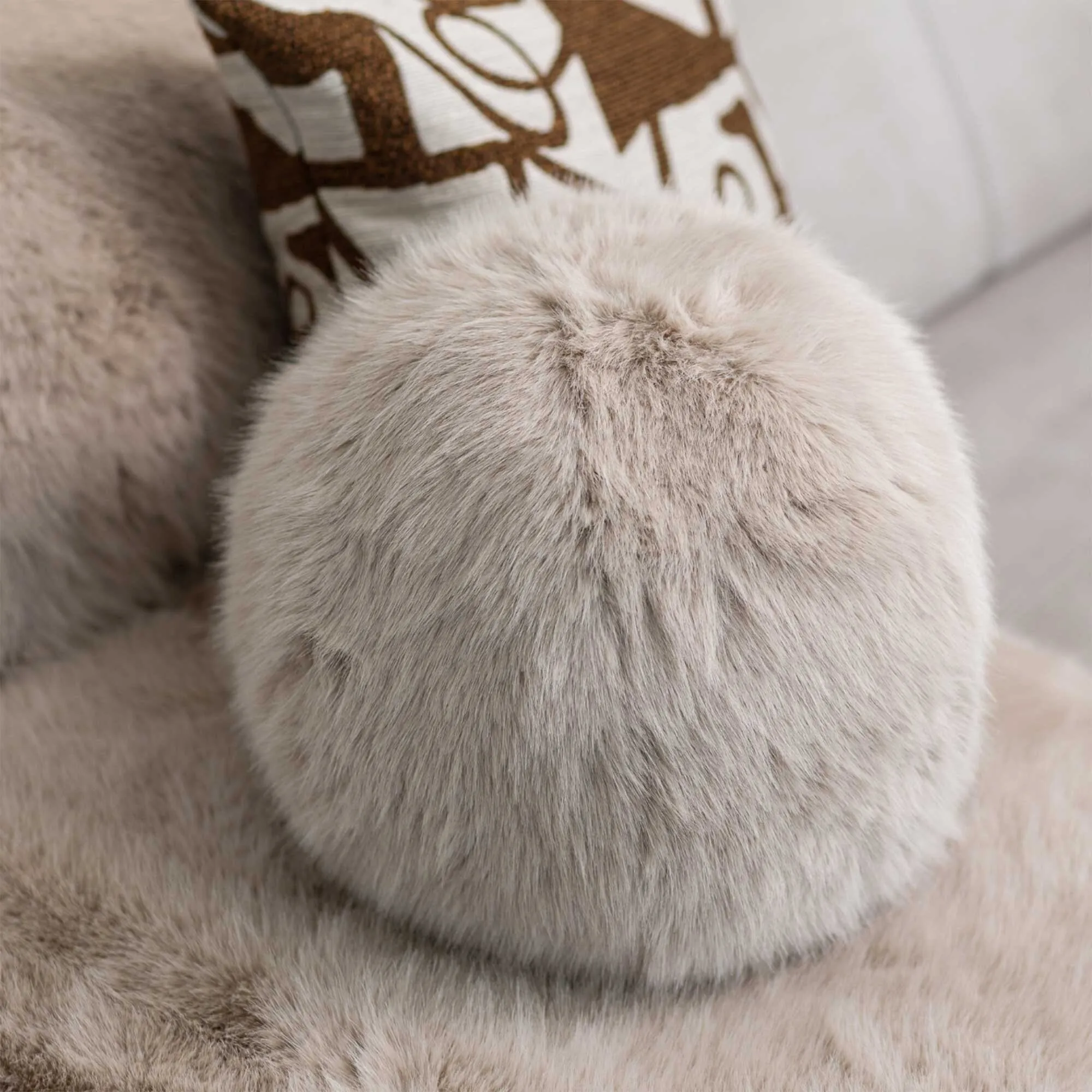 Round Faux Fur Ball Cushion - Neutral, Polyester product