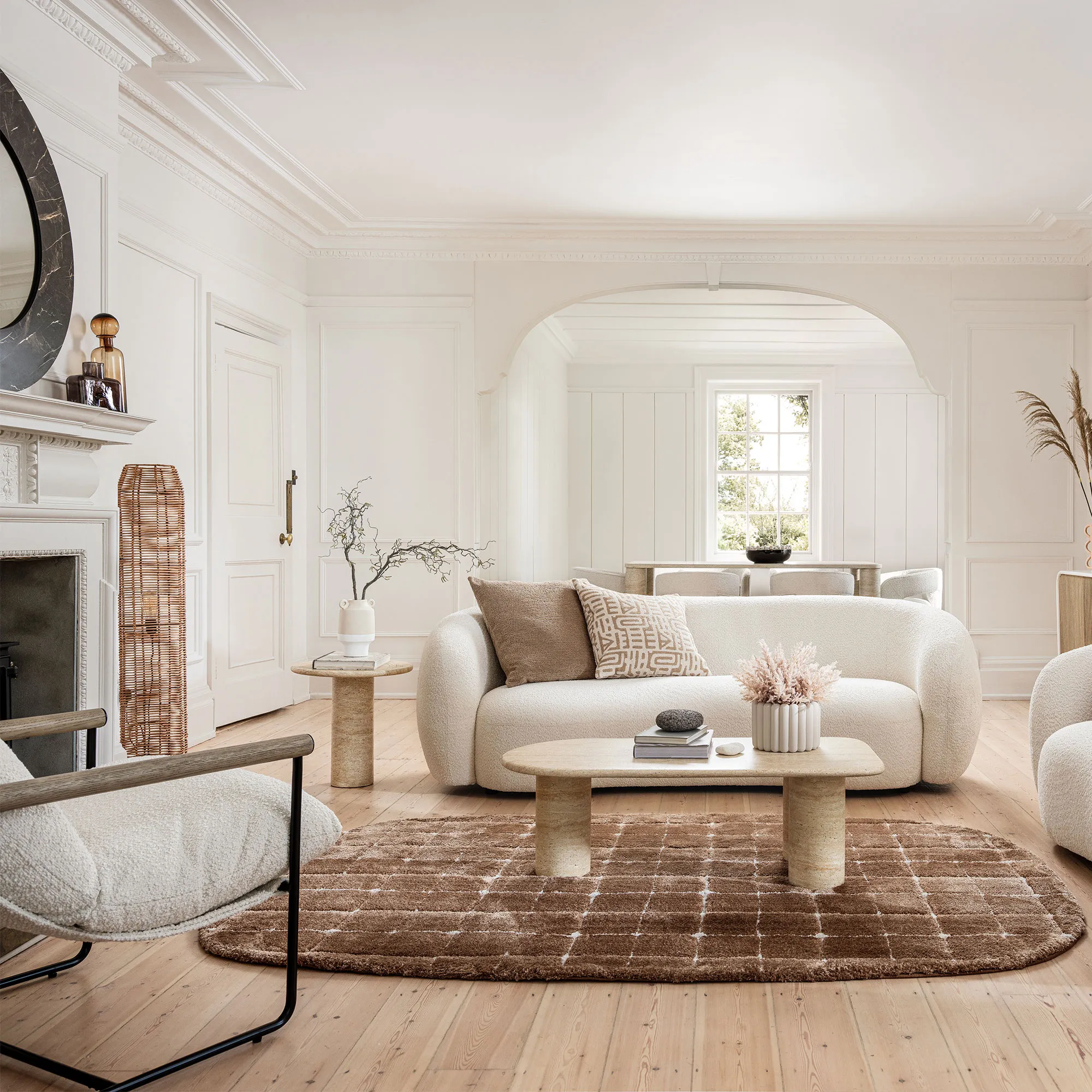 Round Marble Effect Mirror - Black, Wood