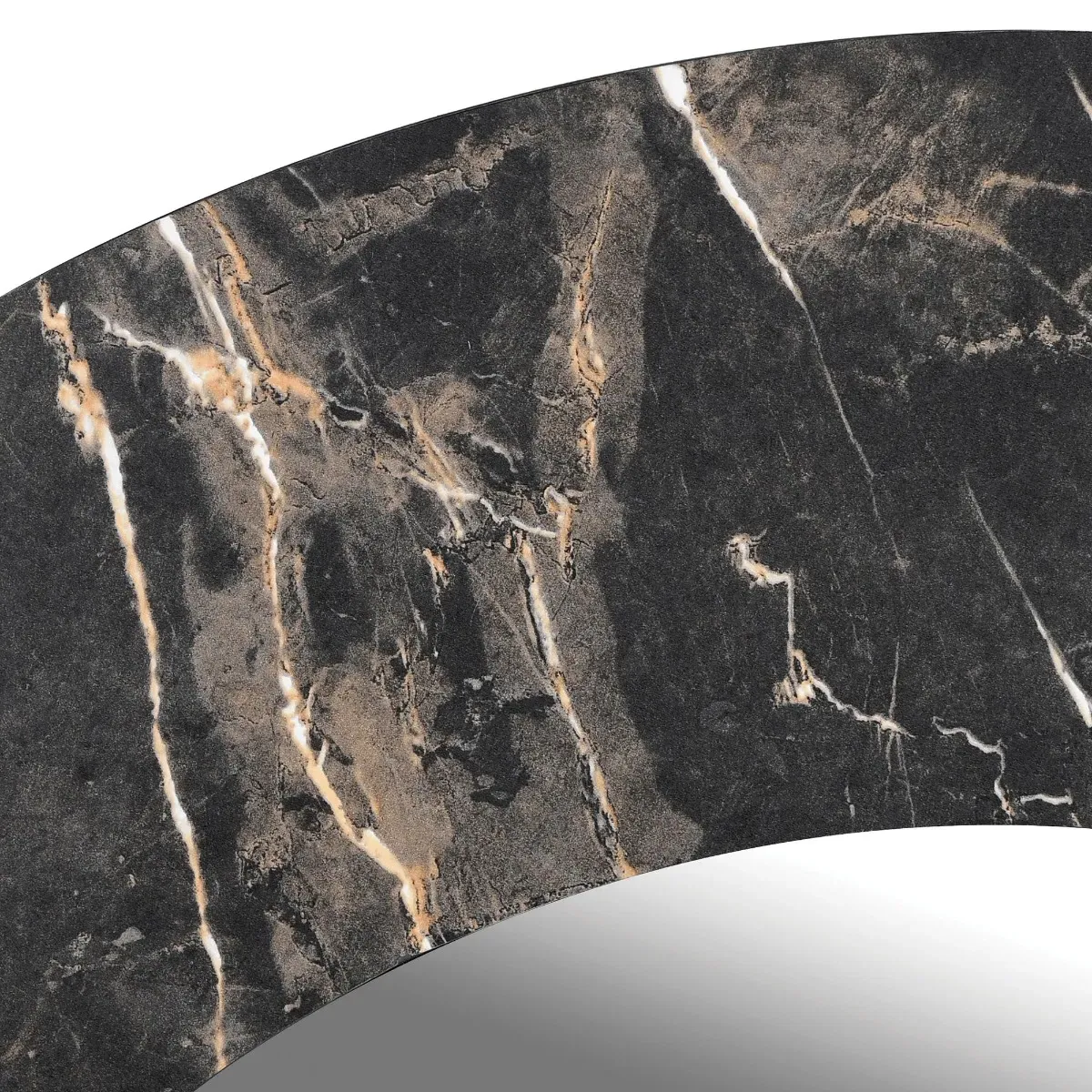 Round Marble Effect Mirror - Black, Wood