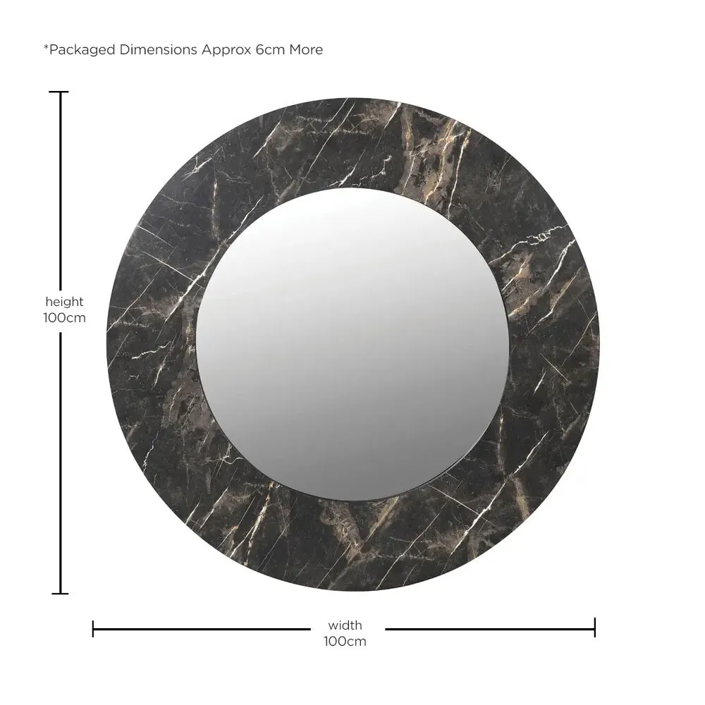 Round Marble Effect Mirror - Black, Wood