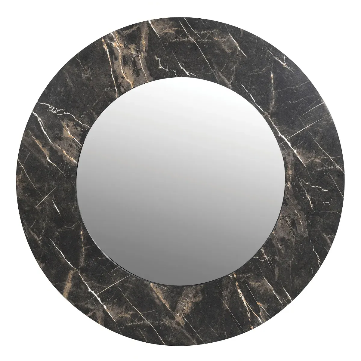 Round Marble Effect Mirror - Black, Wood