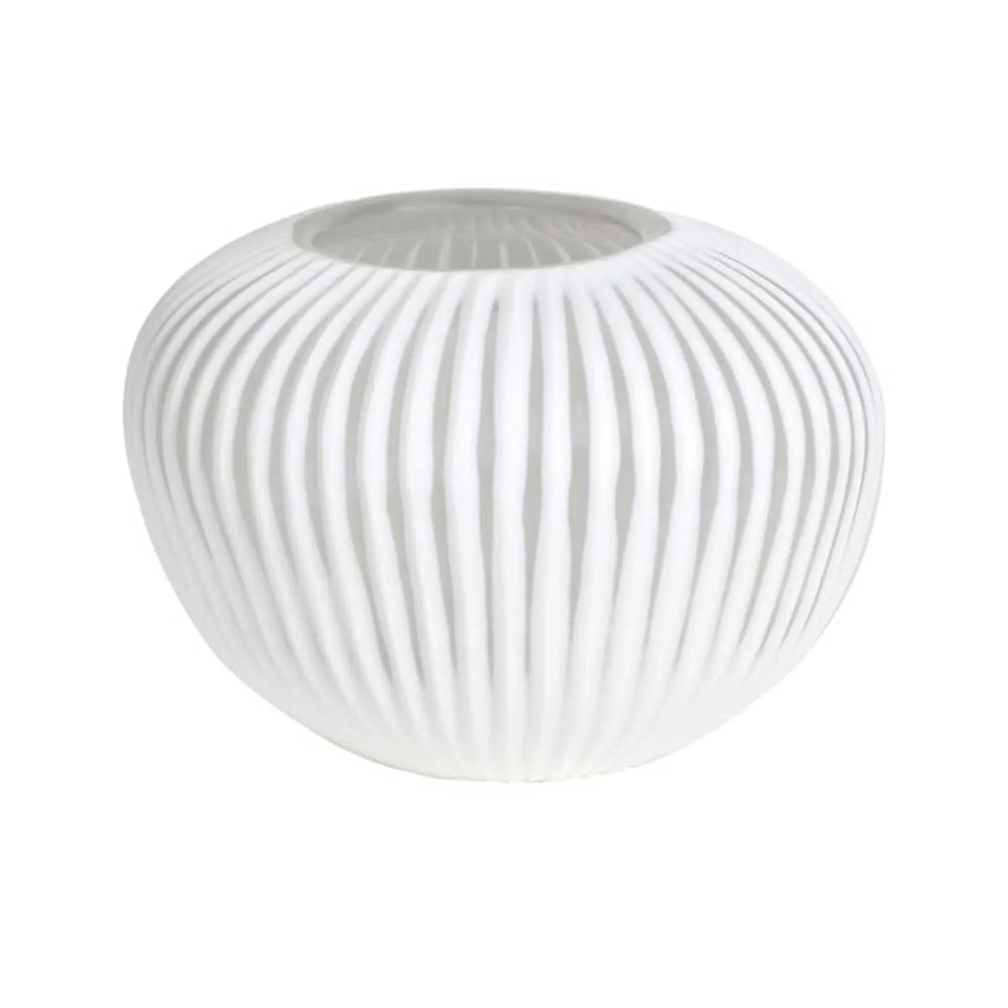 Round Ribbed Glass Vase - White