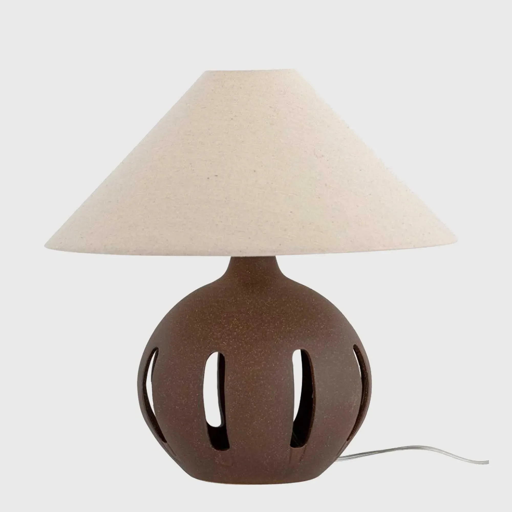 Round Slotted Table Lamp - Brown, Ceramic