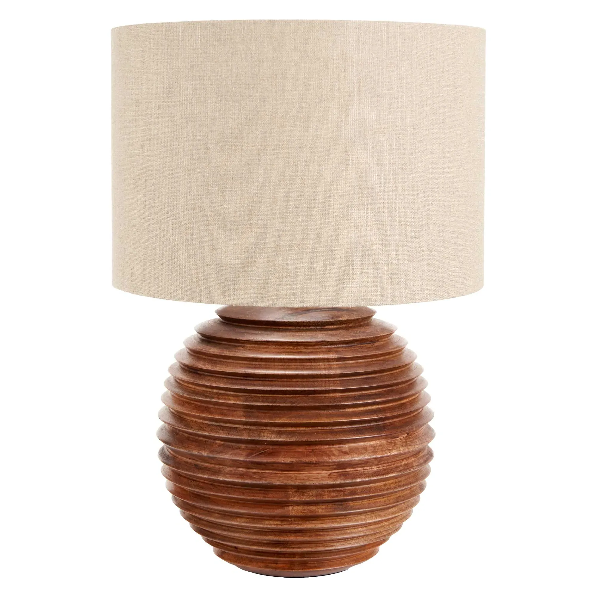 Round Turned Wood Table Lamp - Brown