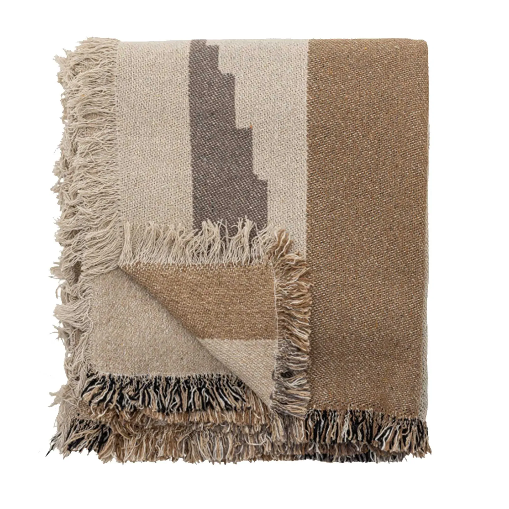 Rustic Patterned Throw Blanket - Neutral, Cotton Blend