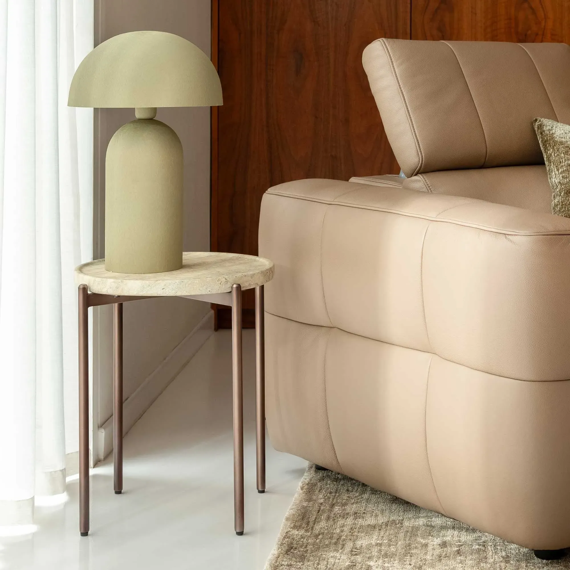 Ryde Low Round Side Table - Neutral, Travertine