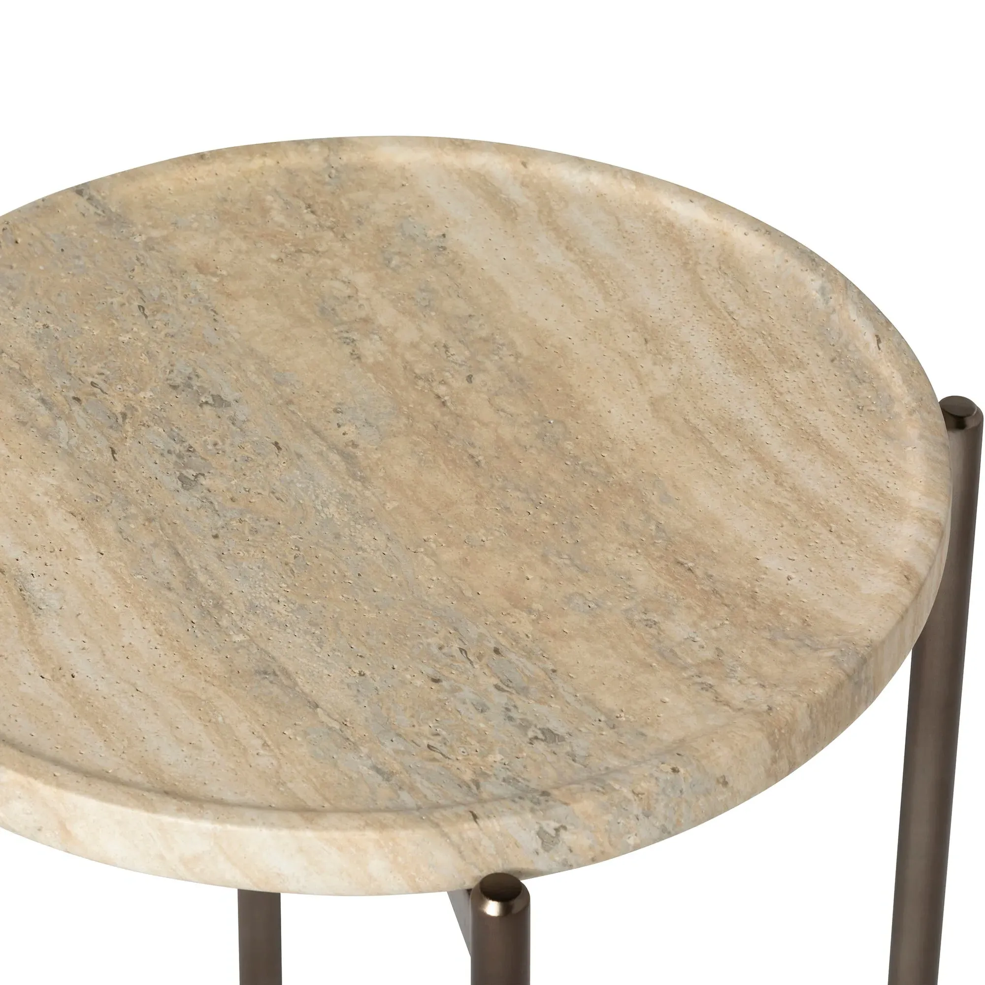 Ryde Low Round Side Table - Neutral, Travertine