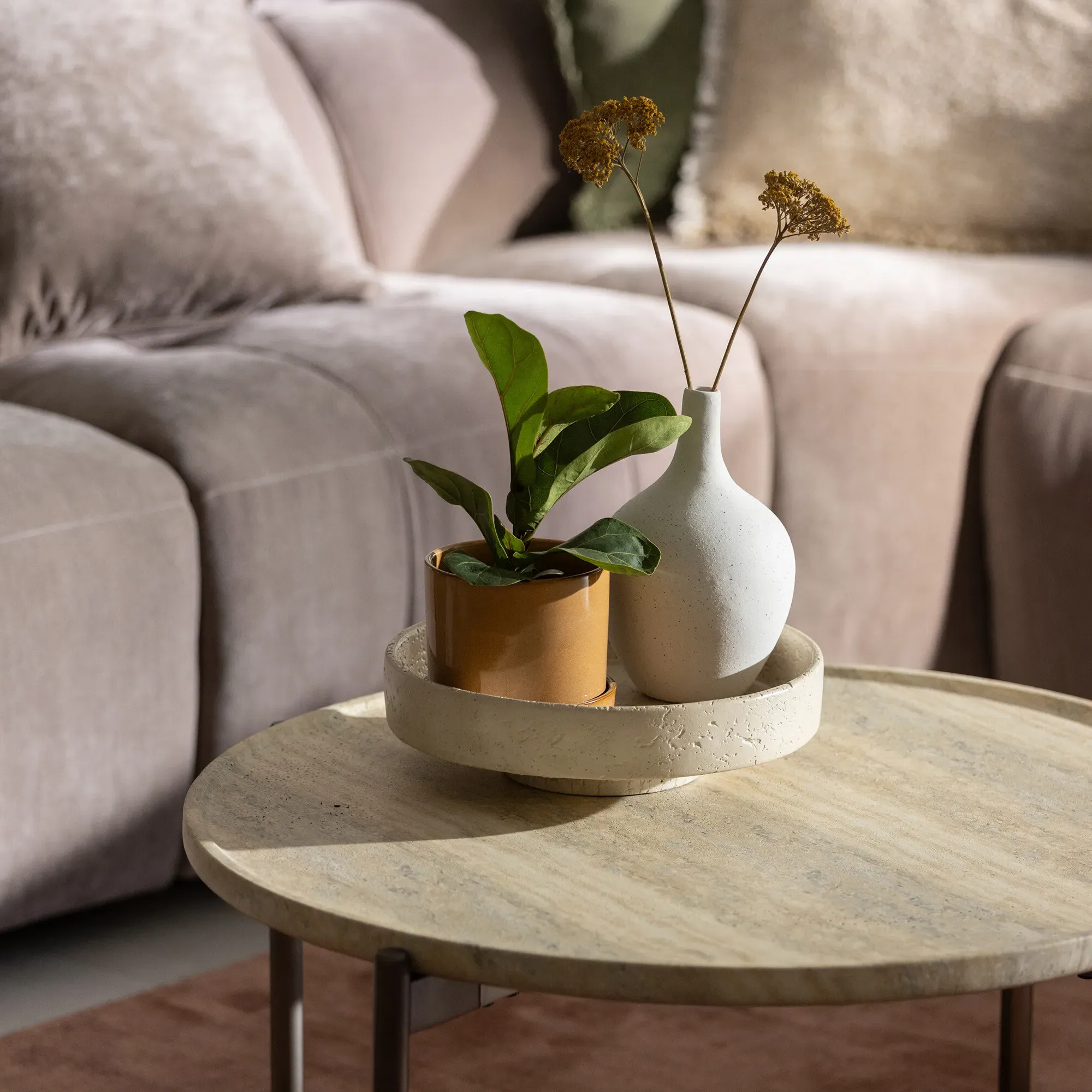 Ryde Round Coffee Table - Neutral, Travertine