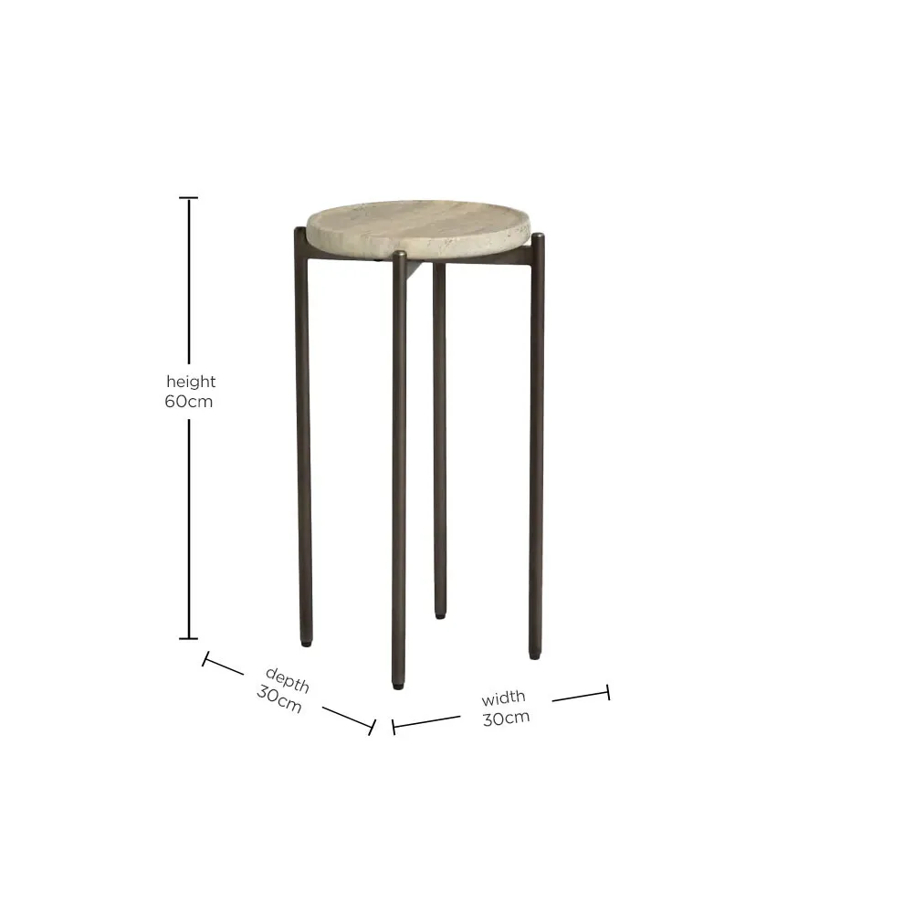 Ryde Tall Round Side Table - Neutral, Travertine