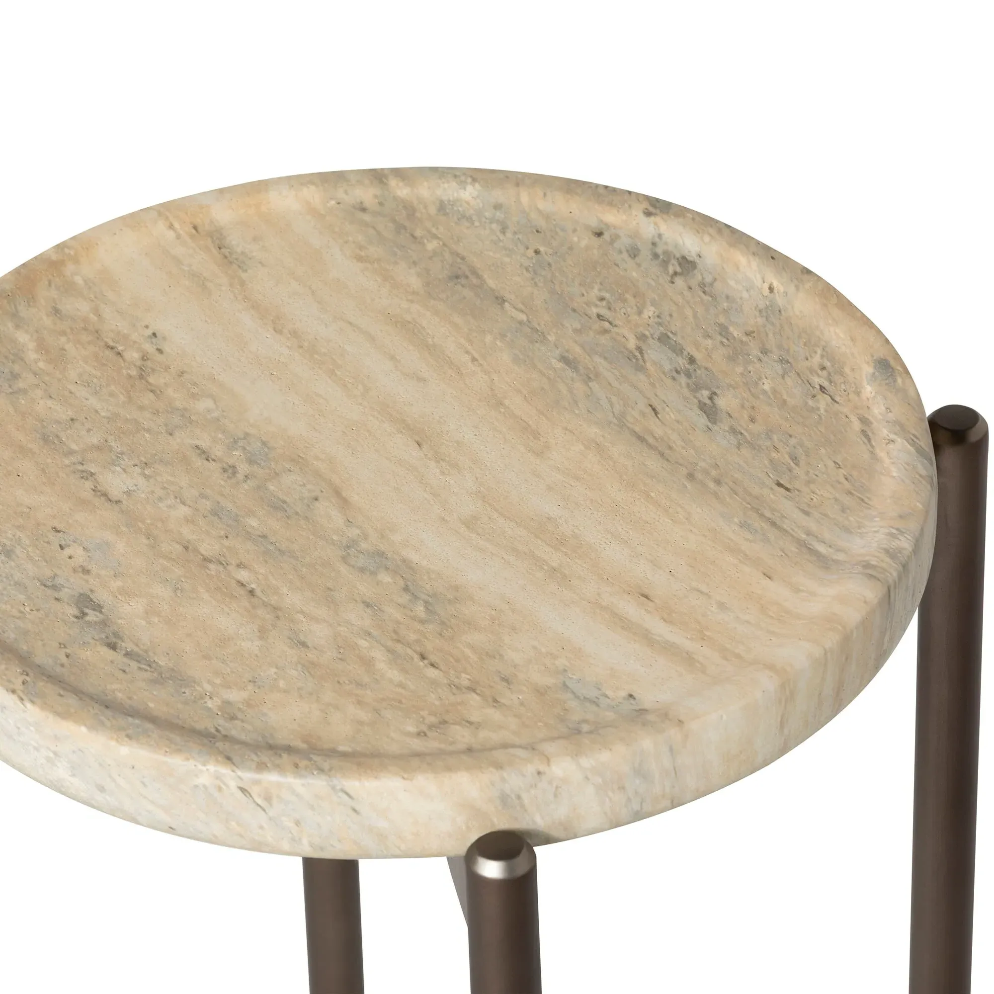 Ryde Tall Round Side Table - Neutral, Travertine