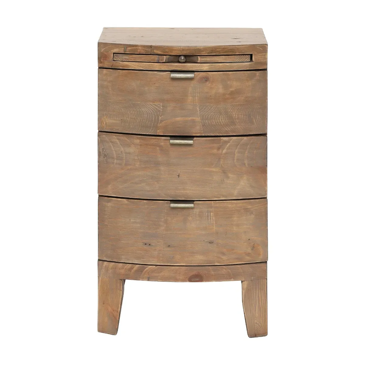 Rye 3 Drawer Bow Front Bedside Table - Neutral, Wood