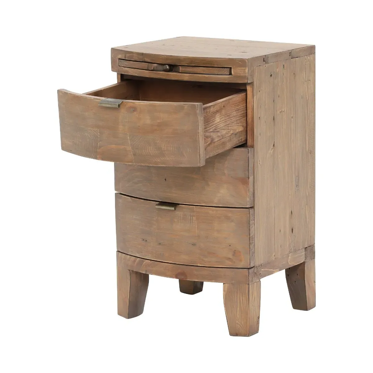 Rye 3 Drawer Bow Front Bedside Table - Neutral, Wood