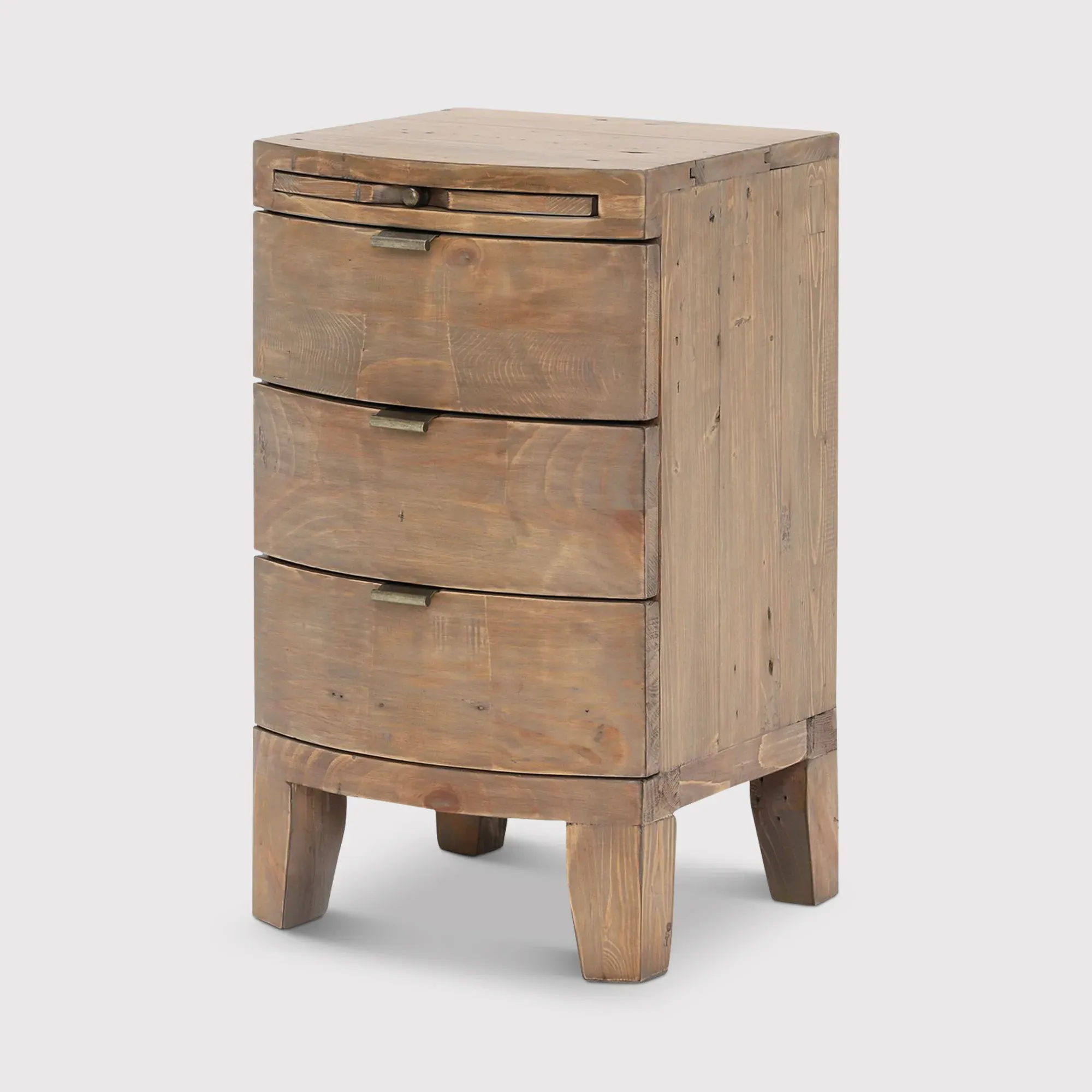 Rye 3 Drawer Bow Front Bedside Table - Neutral, Wood