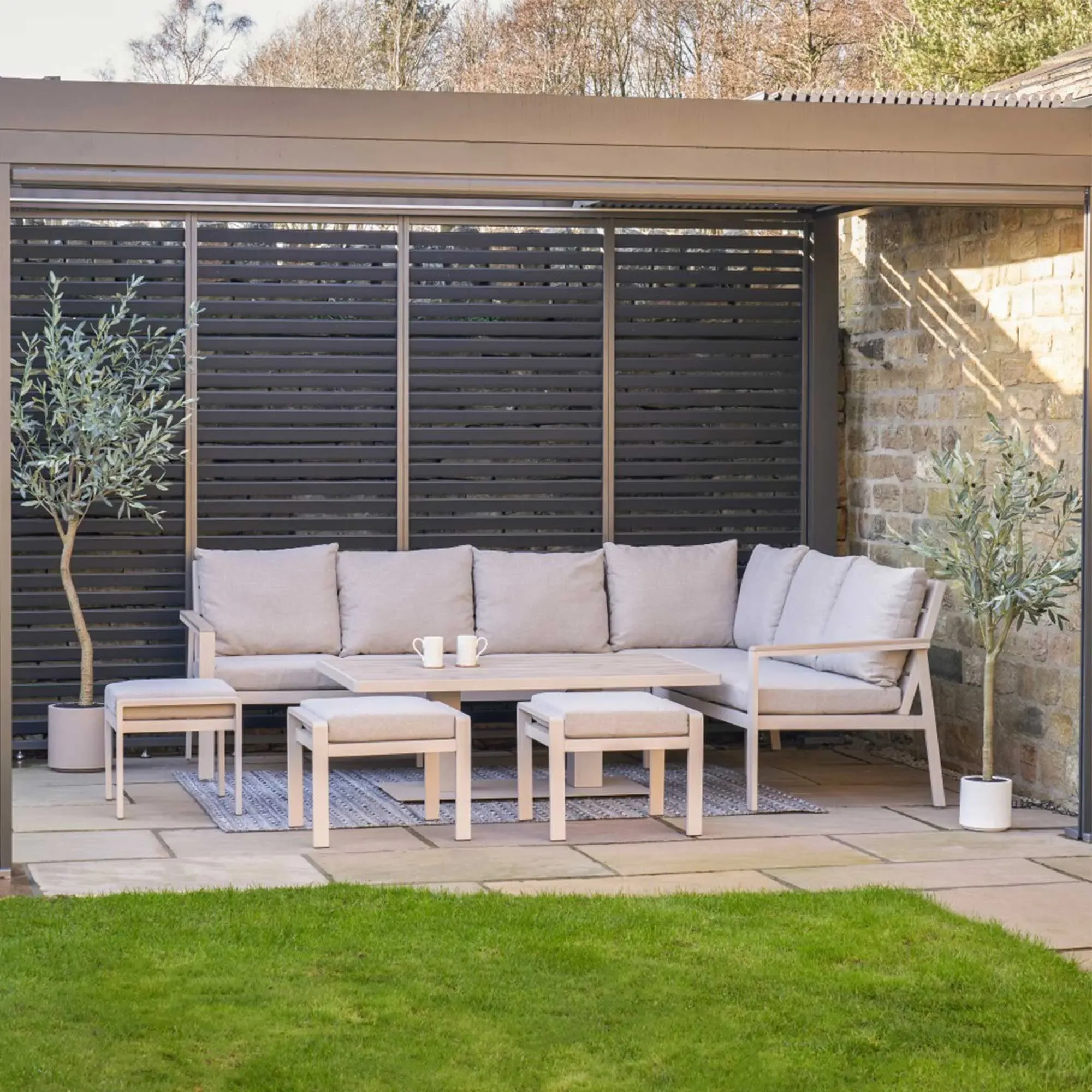 San Blas Corner 9 Seat Set with Rising Table - Grey, Aluminium