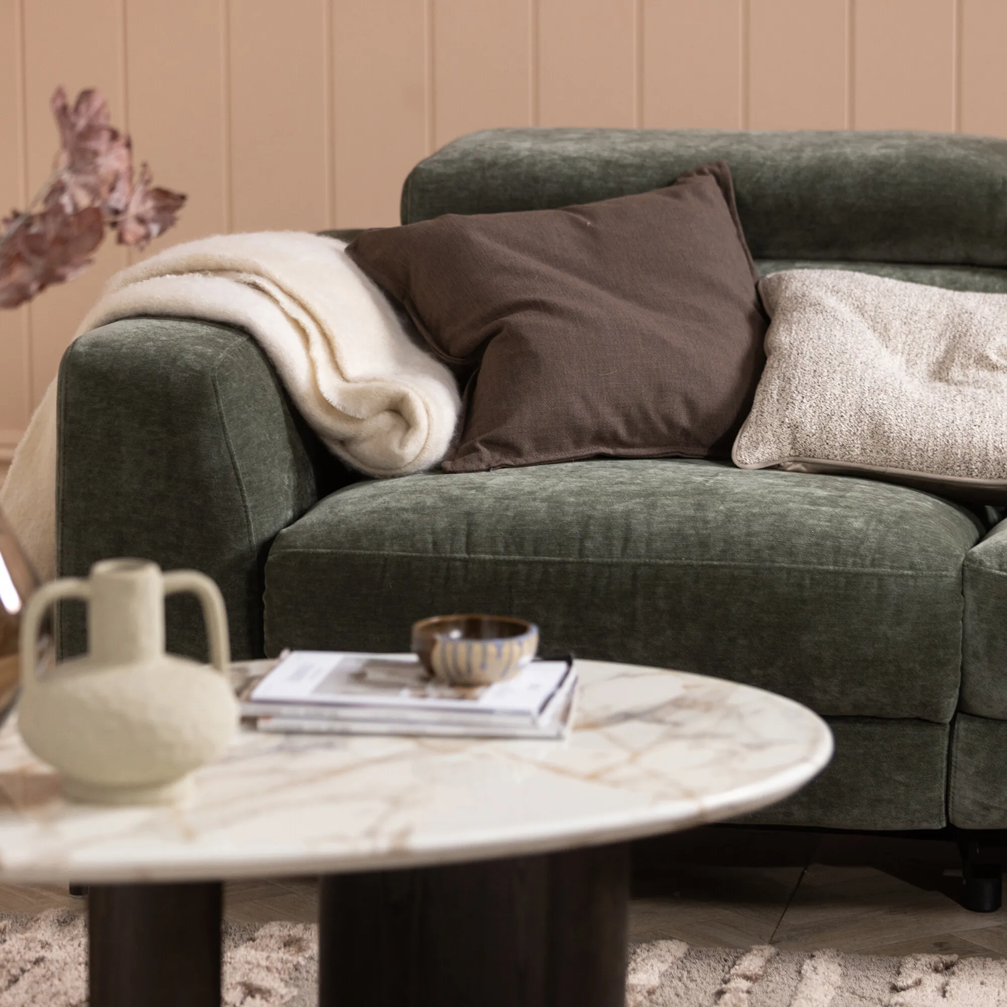 Sandro Right Hand Facing Corner Recliner Sofa - Green, Fabric