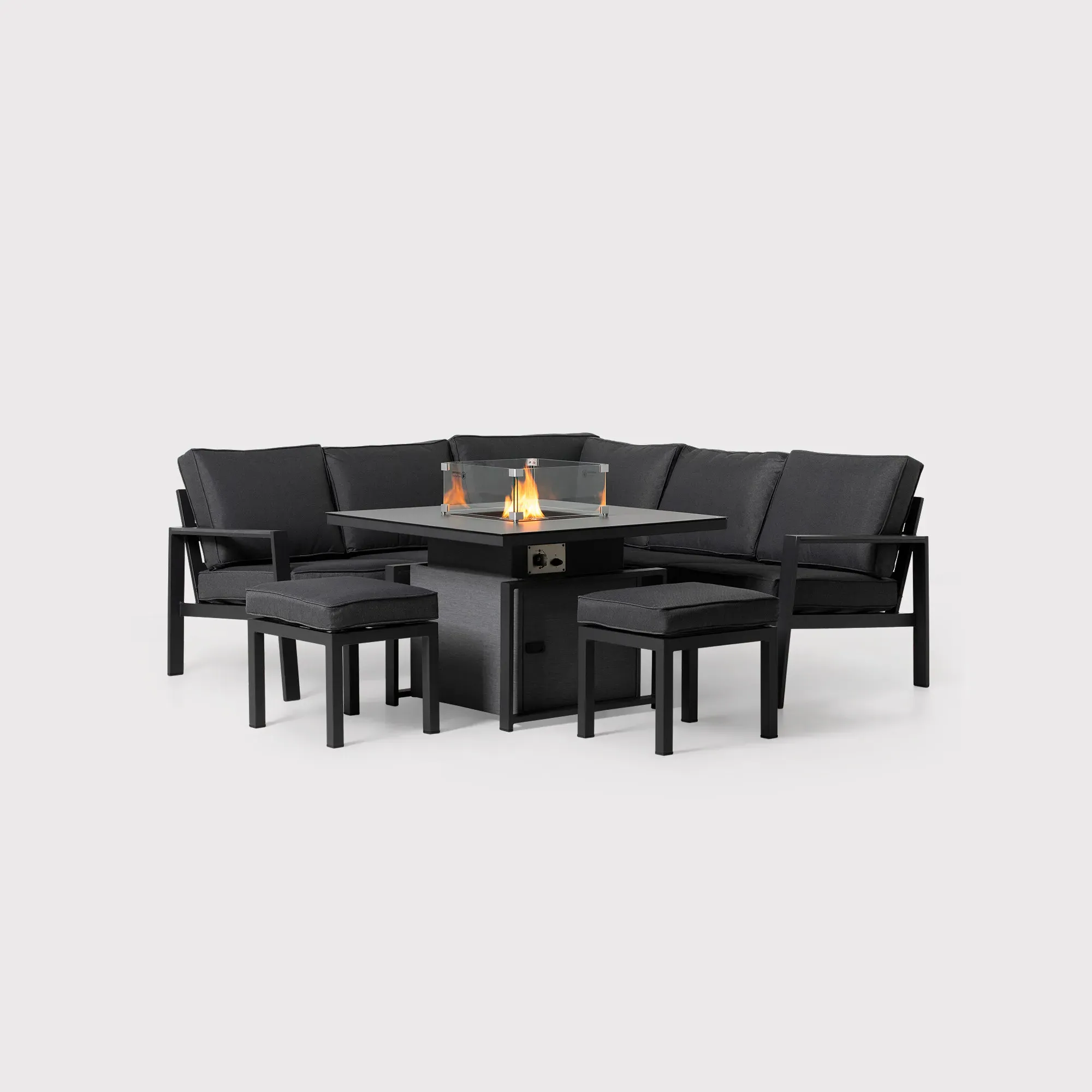 Santos Garden Firepit Rising Table Corner Sofa Set - Grey, Aluminium