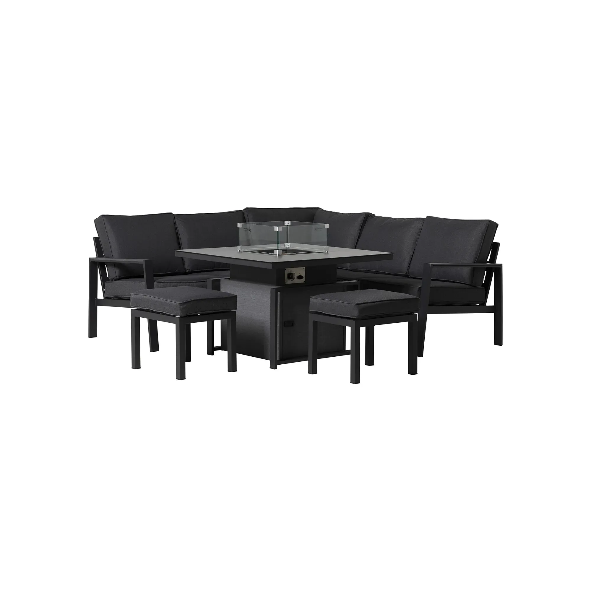 Santos Garden Firepit Rising Table Corner Sofa Set - Grey, Aluminium