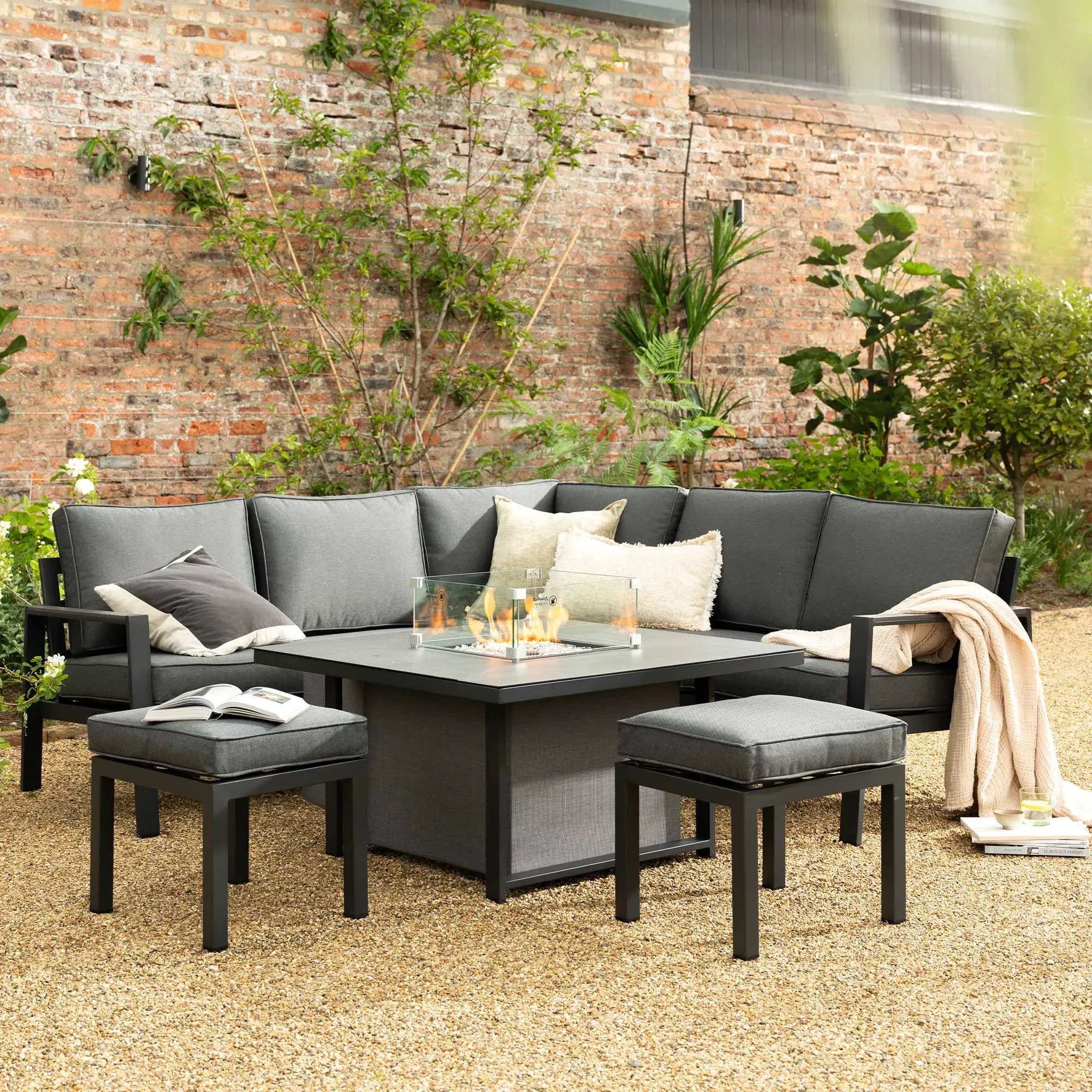 Santos Garden Firepit Rising Table Corner Sofa Set - Grey, Aluminium image