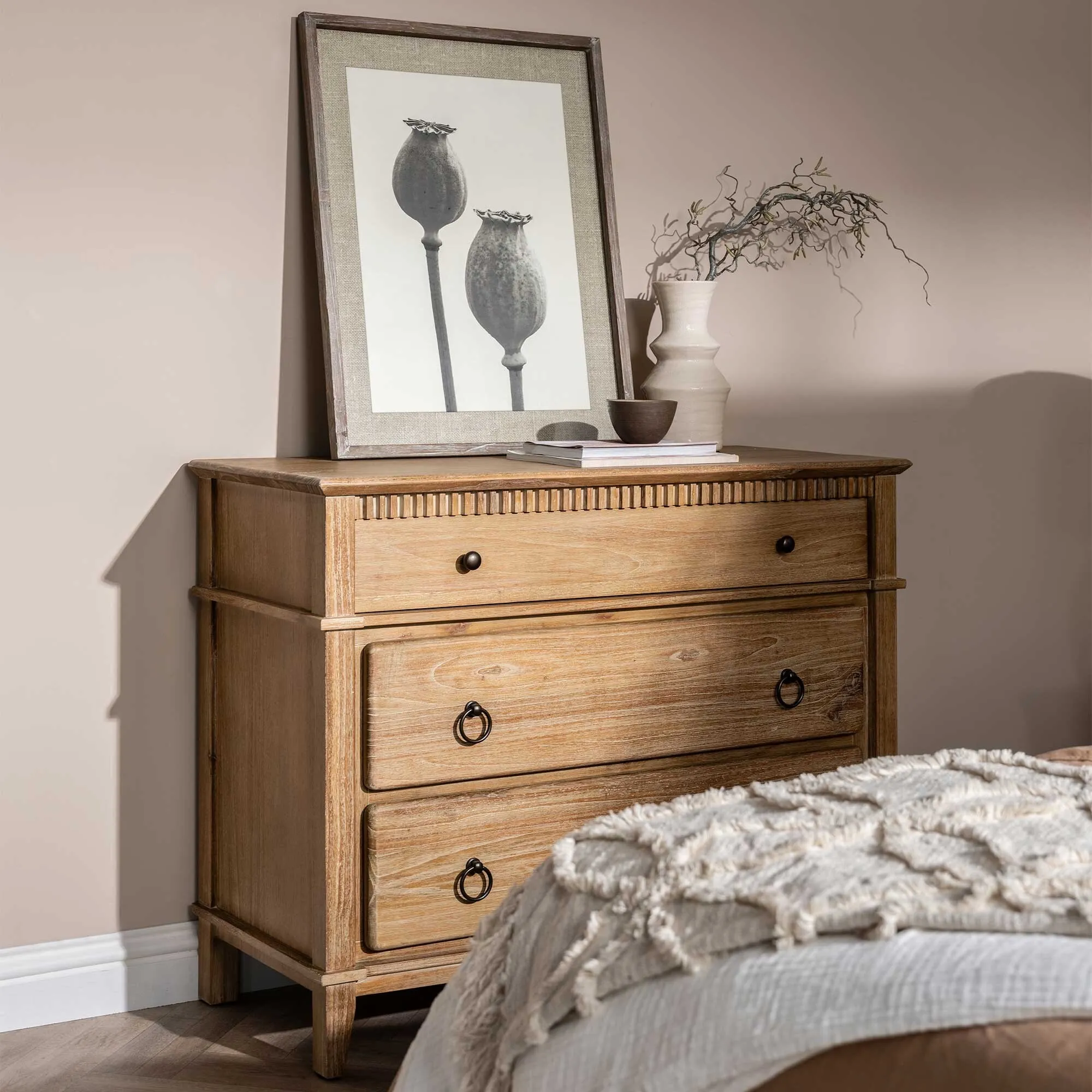 Selene 3 Drawer Chest - Brown, Mindi Wood