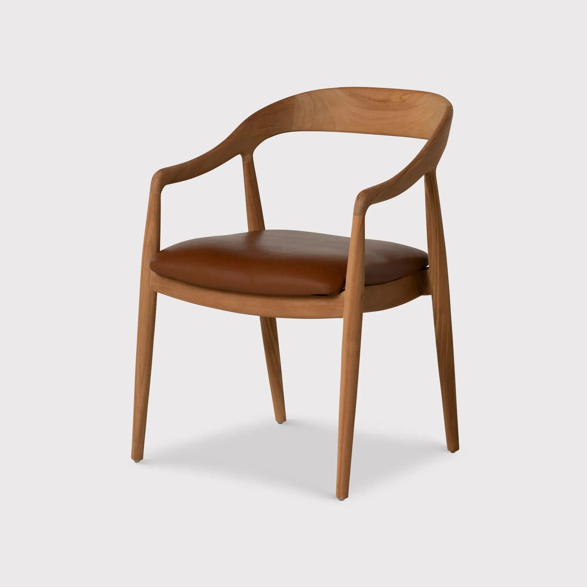 Semeru Armchair with Leather Seat - Brown, Teak