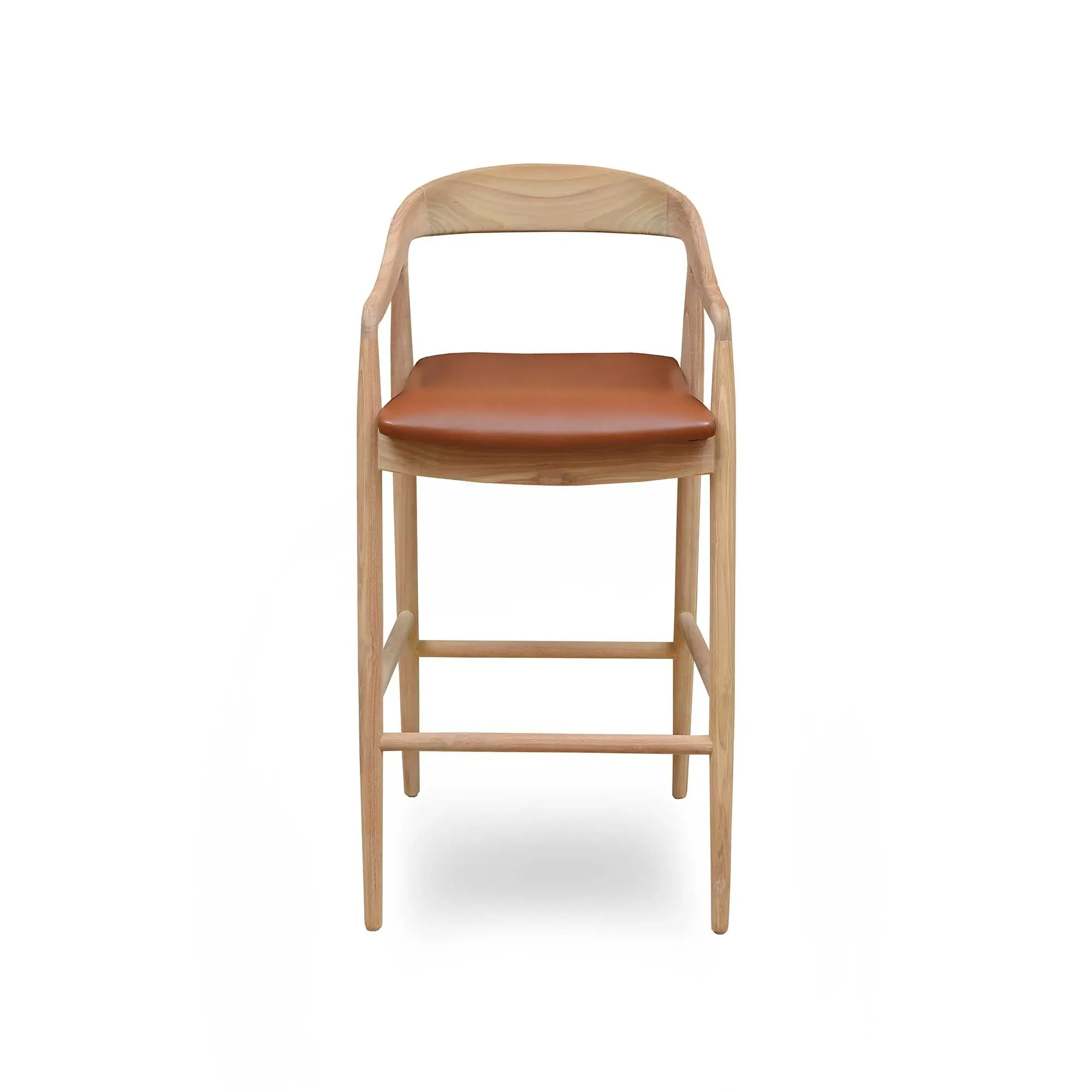 Semeru Counter Stool with Leather Seat - Brown, Teak