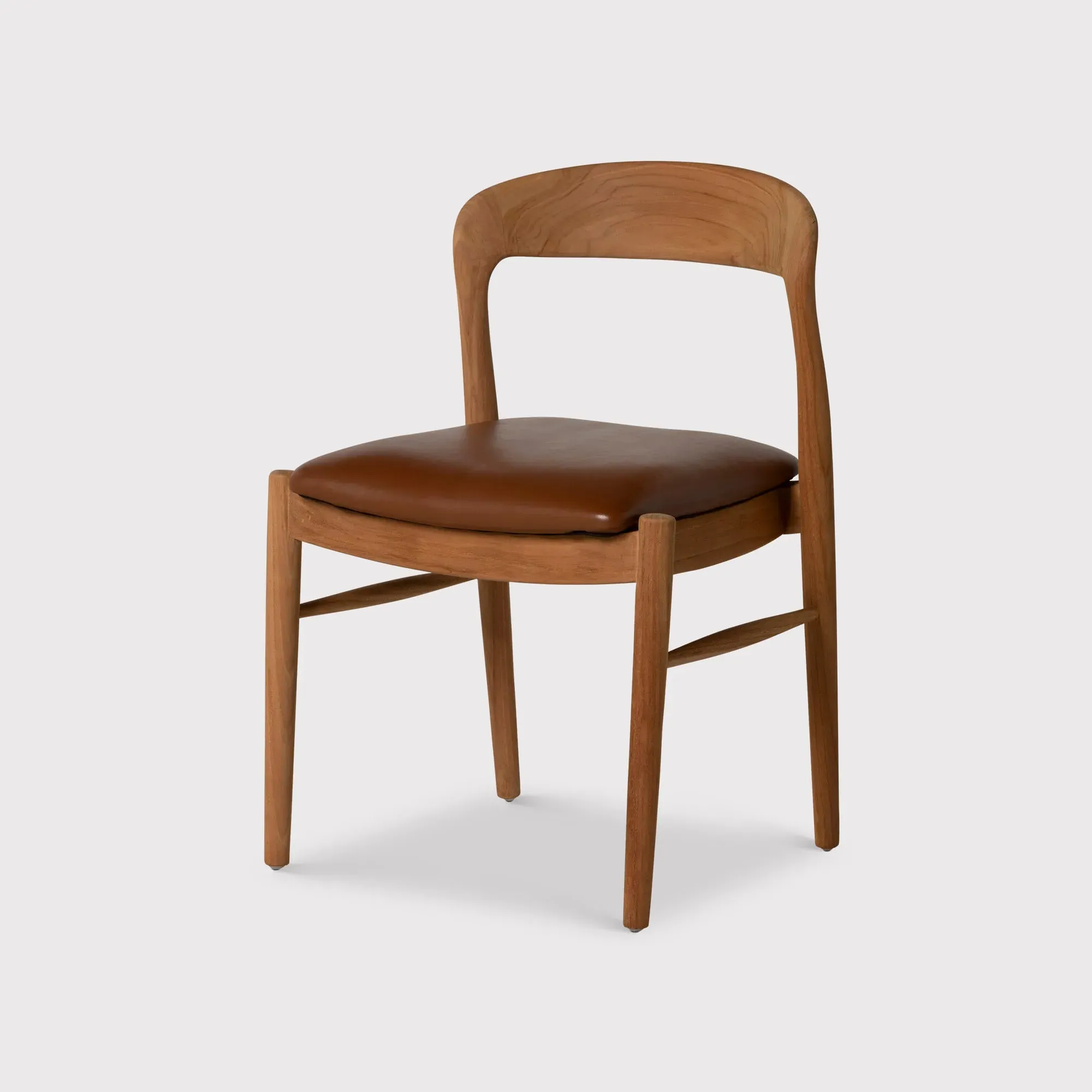 Semeru Dining Chair with Leather Seat - Brown, Teak