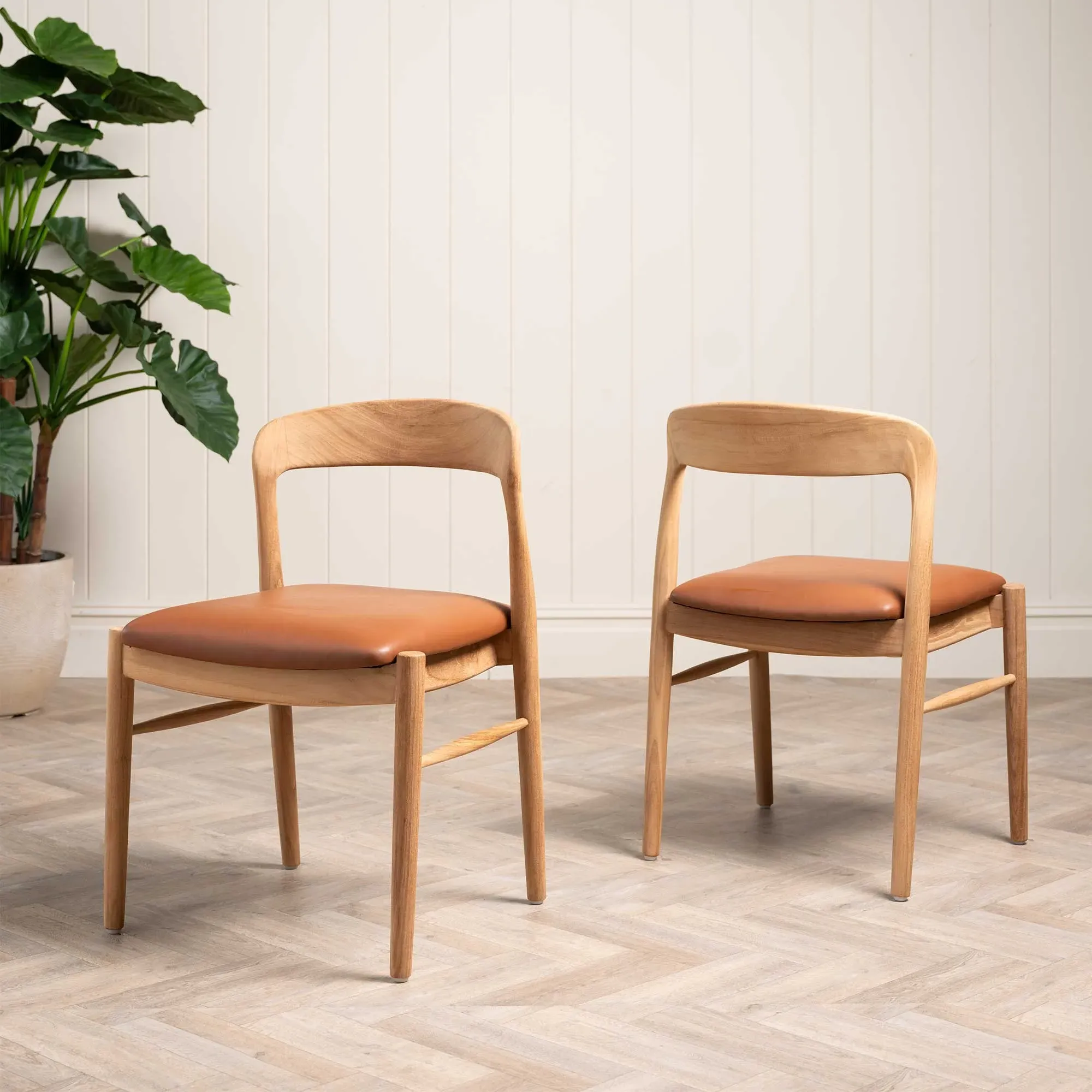 Semeru Dining Chair with Leather Seat - Brown, Teak image