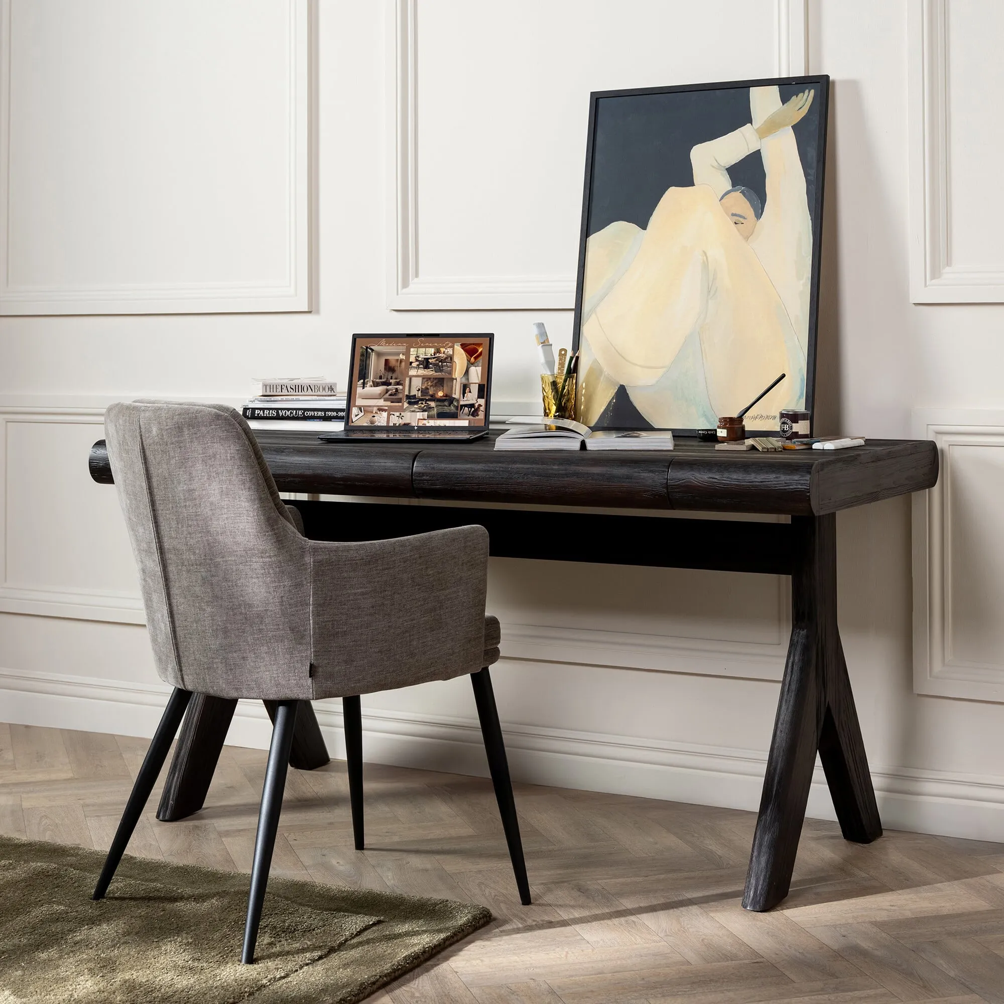 Shale Dining Chair with Arms - Grey, Fabric