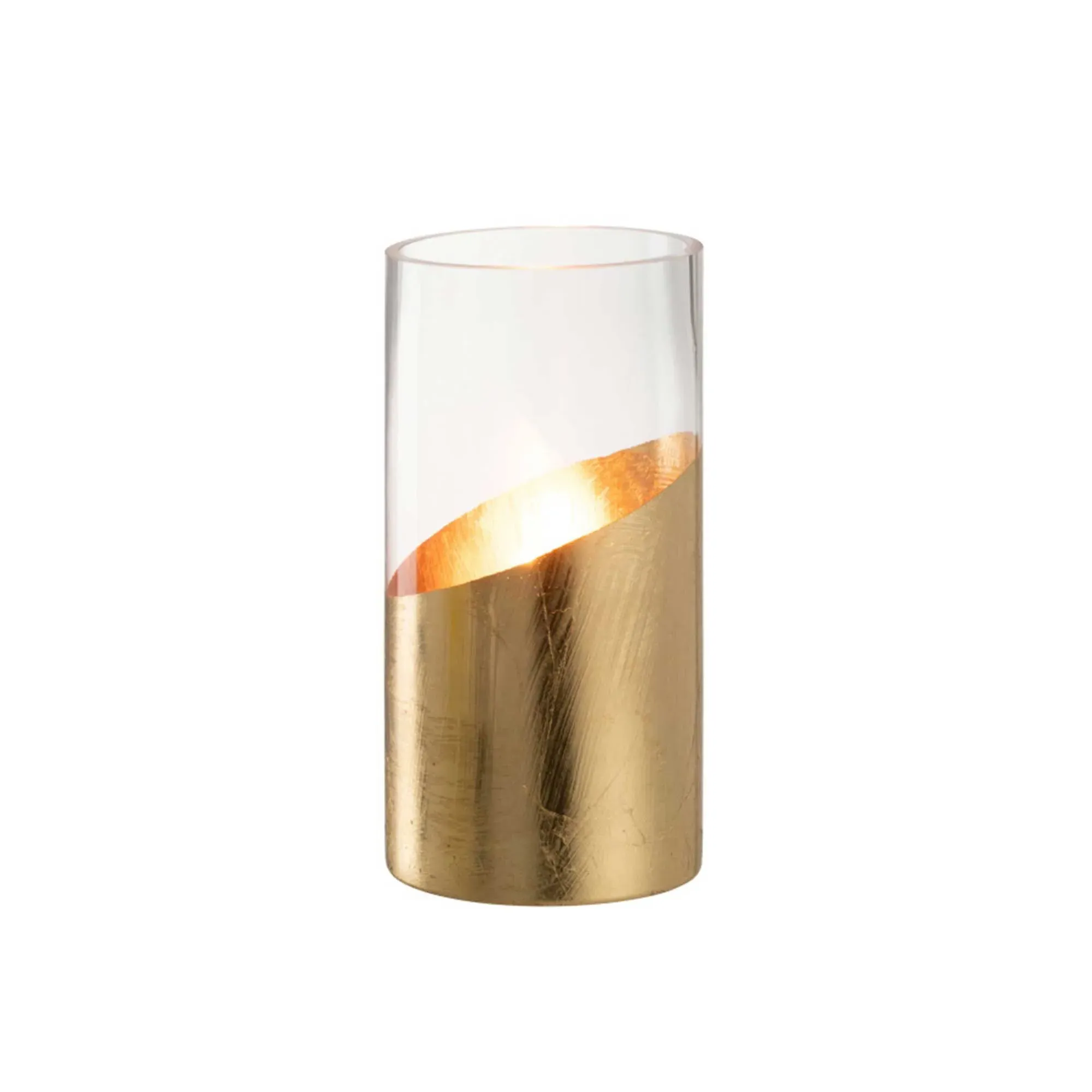 Small Glass Cylinder Hurricane - Gold