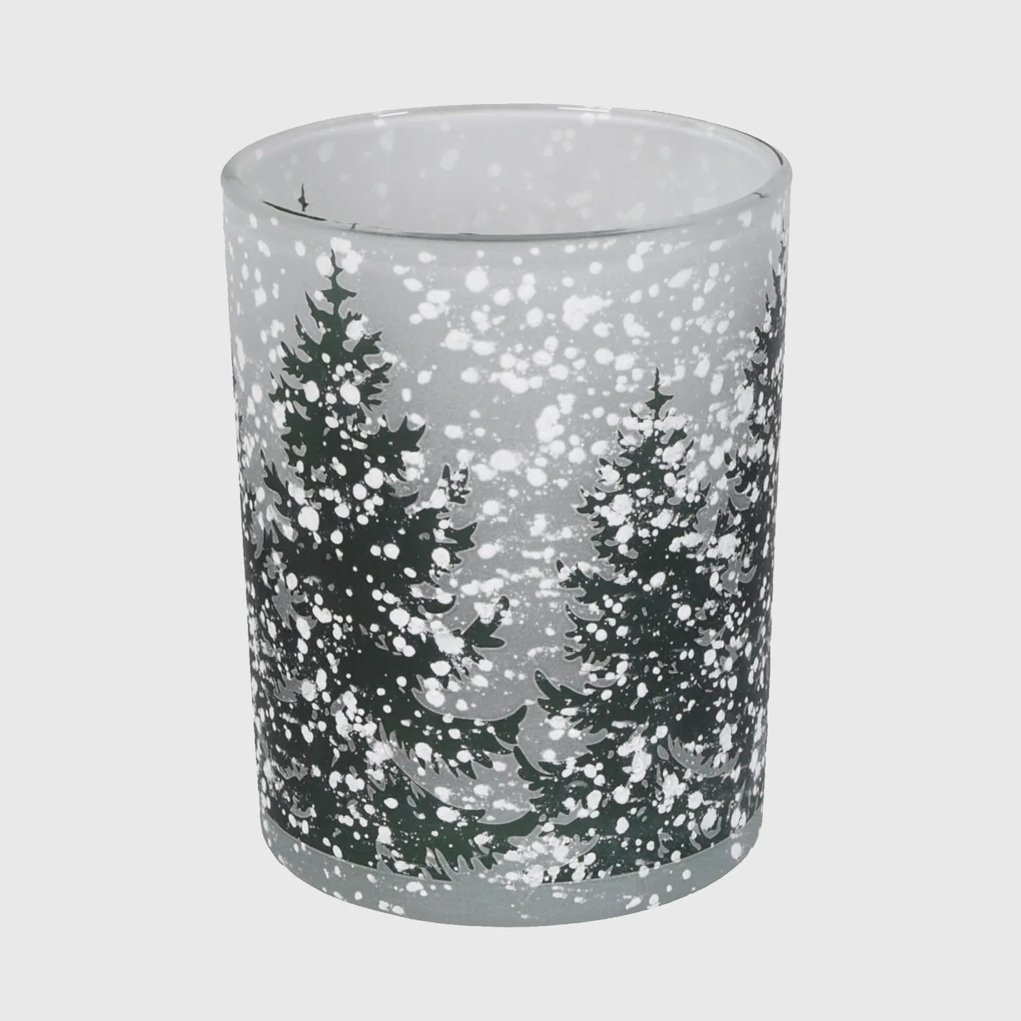 Small Snowy Trees Candle Holder - Grey, Glass image