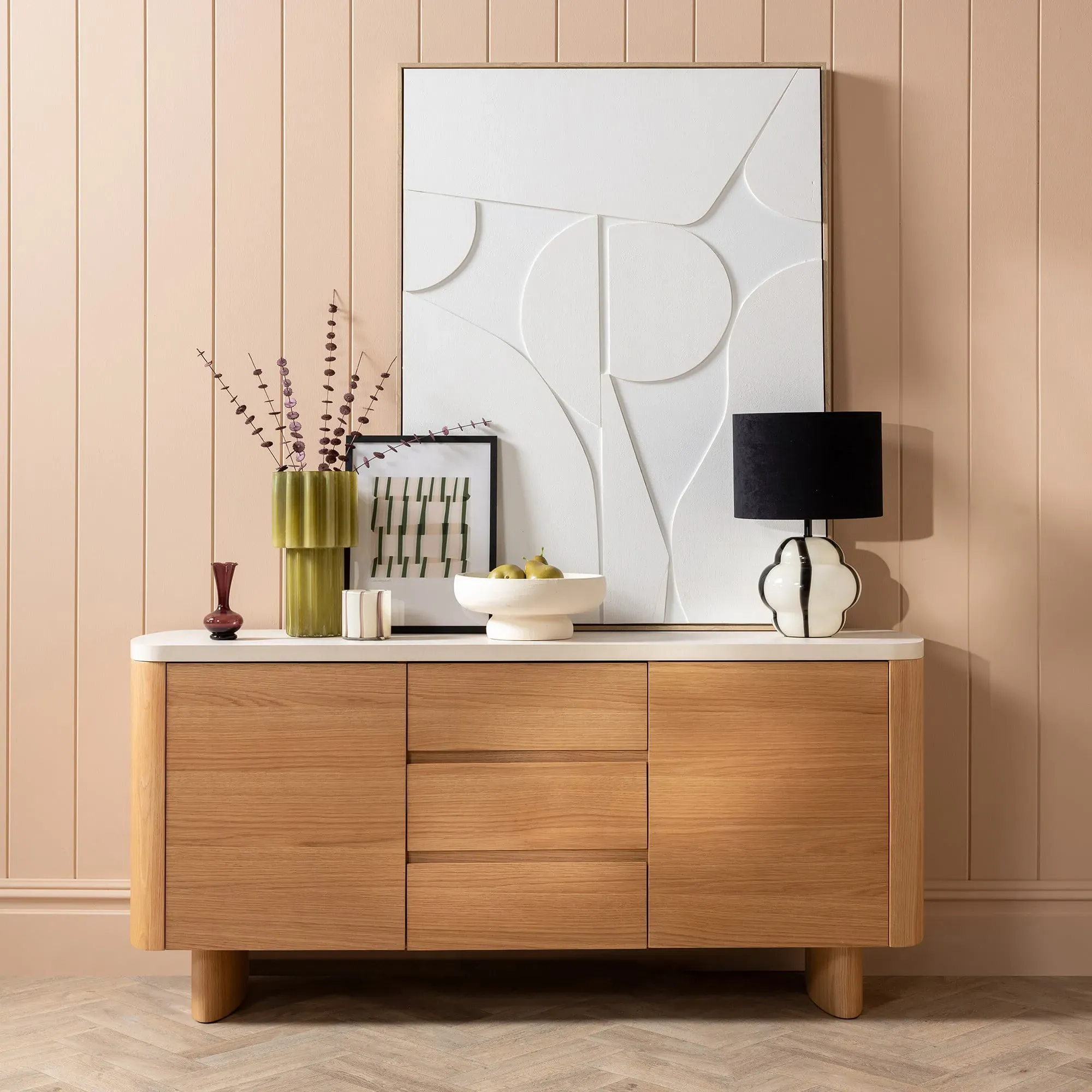 Soma Curved Sideboard - Neutral, Oak Veneer