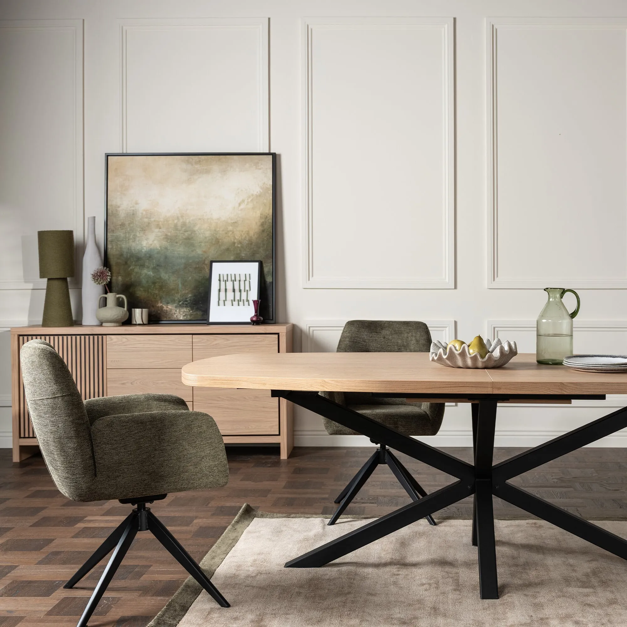 Sorelle Swivel Dining Chair with Arms - Green, Fabric