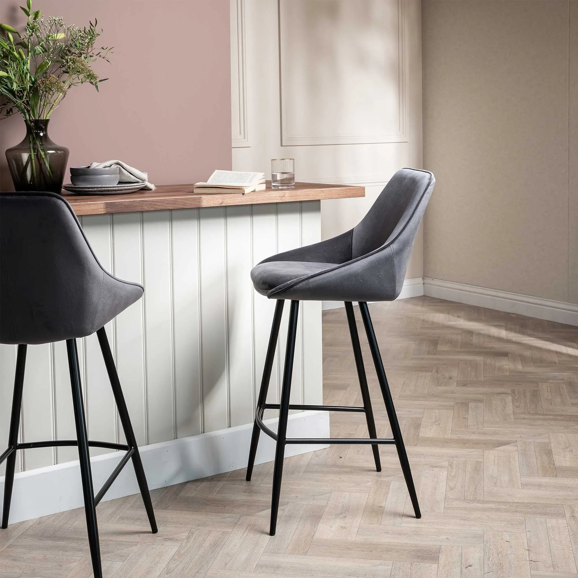 Southbury Bar Stool - Grey, Fabric