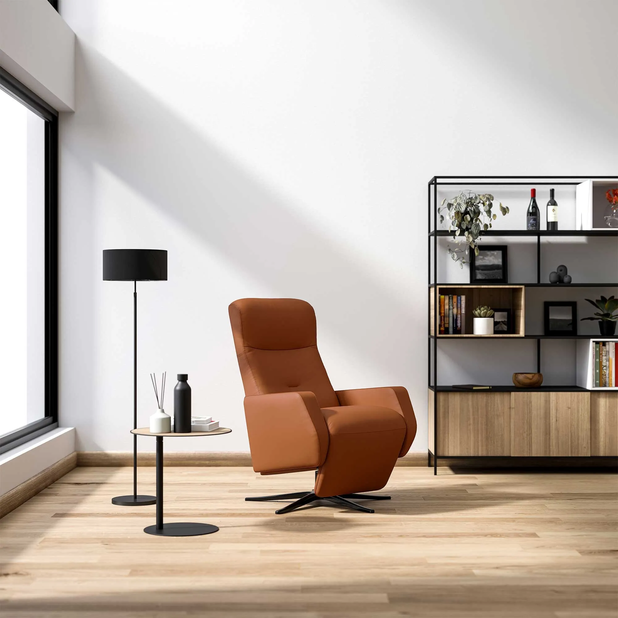 Space 2100 Armchair with Footstool - Brown, Leather