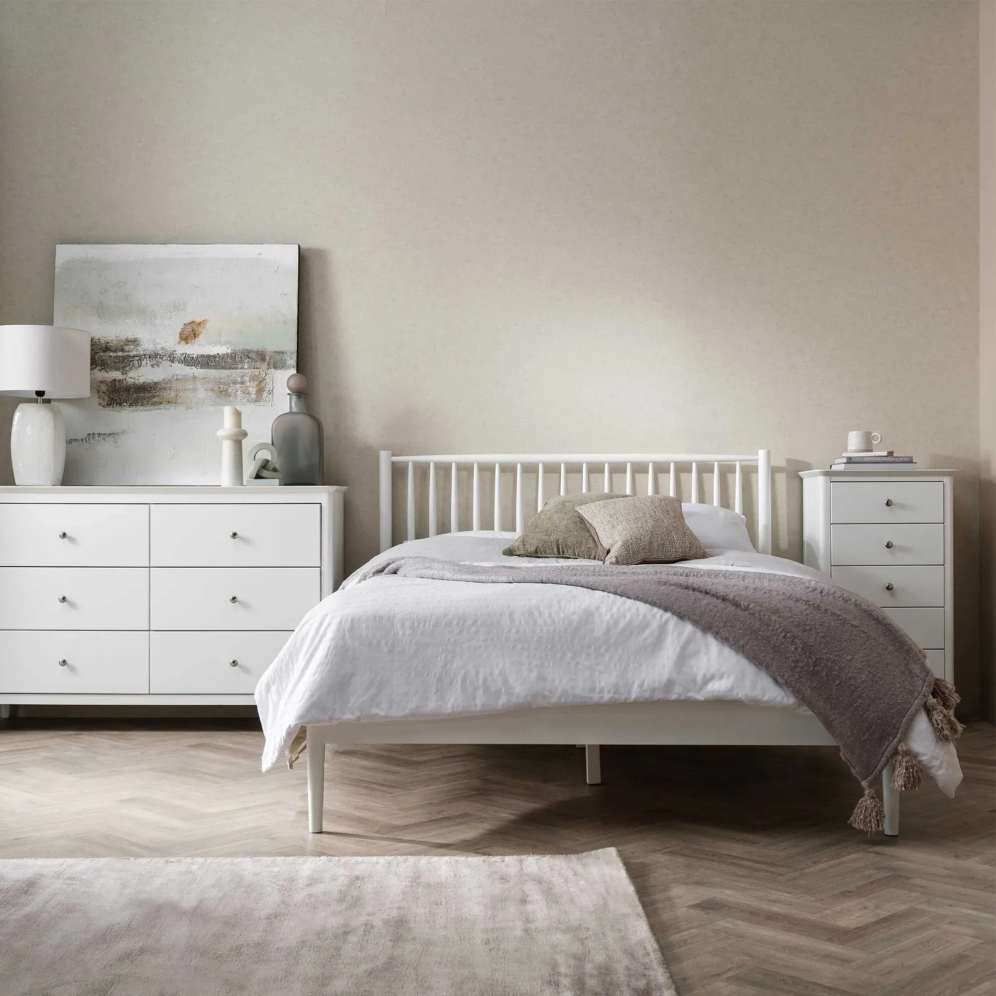 Springwell King Size Bed Frame - White, Acacia Wood