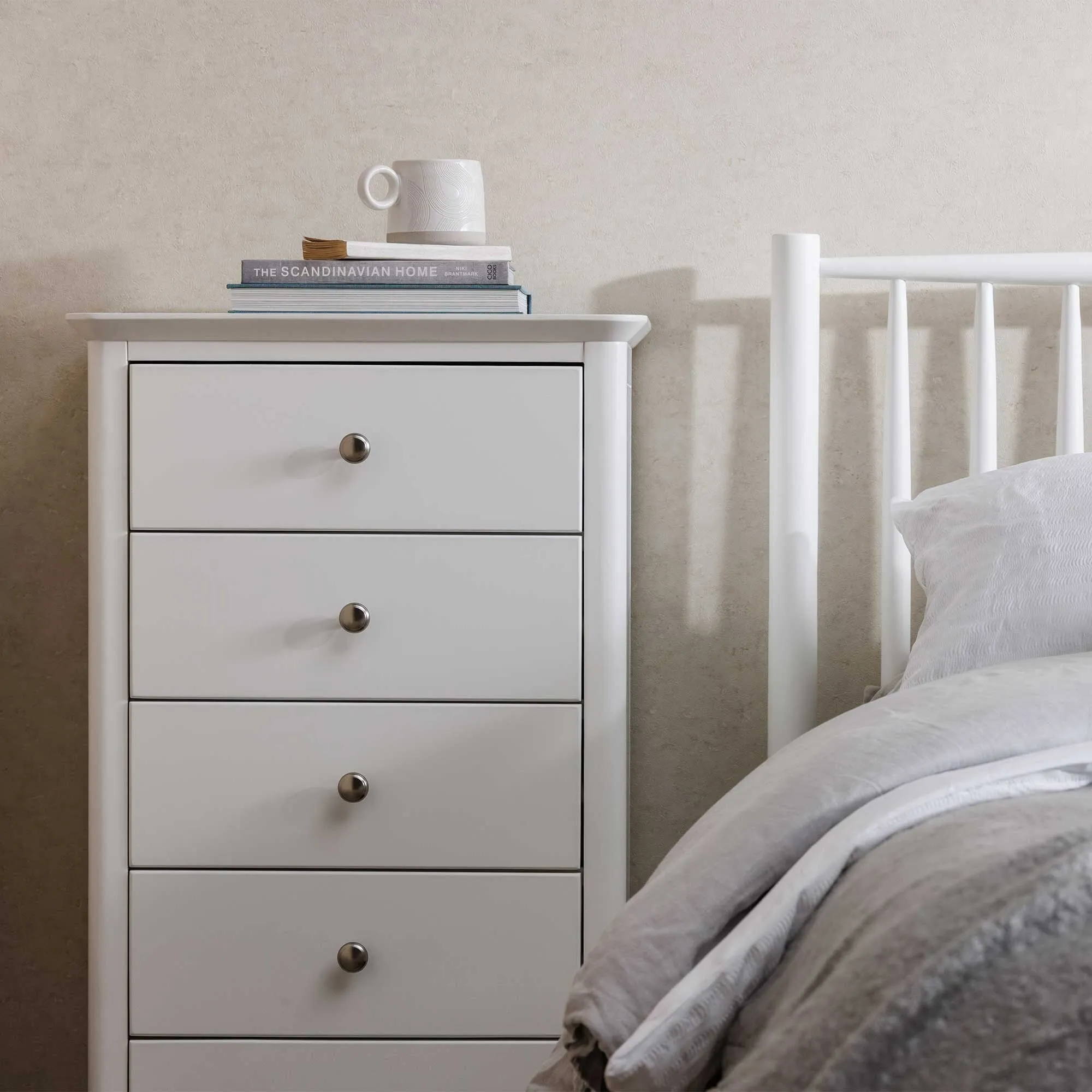 Springwell Tallboy Chest - White, Acacia Wood