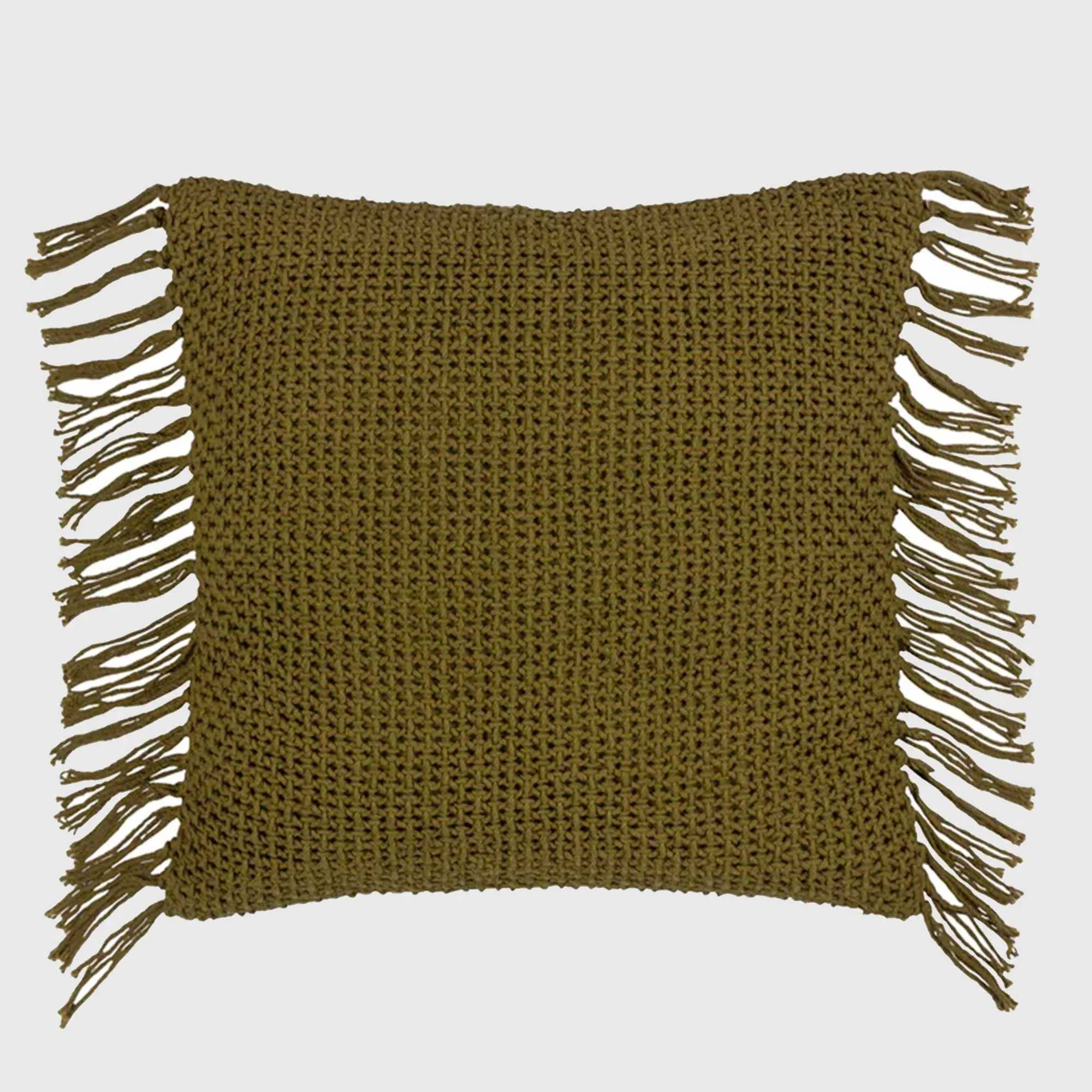 Square Knitted Tassel Cushion - Green, Cotton image
